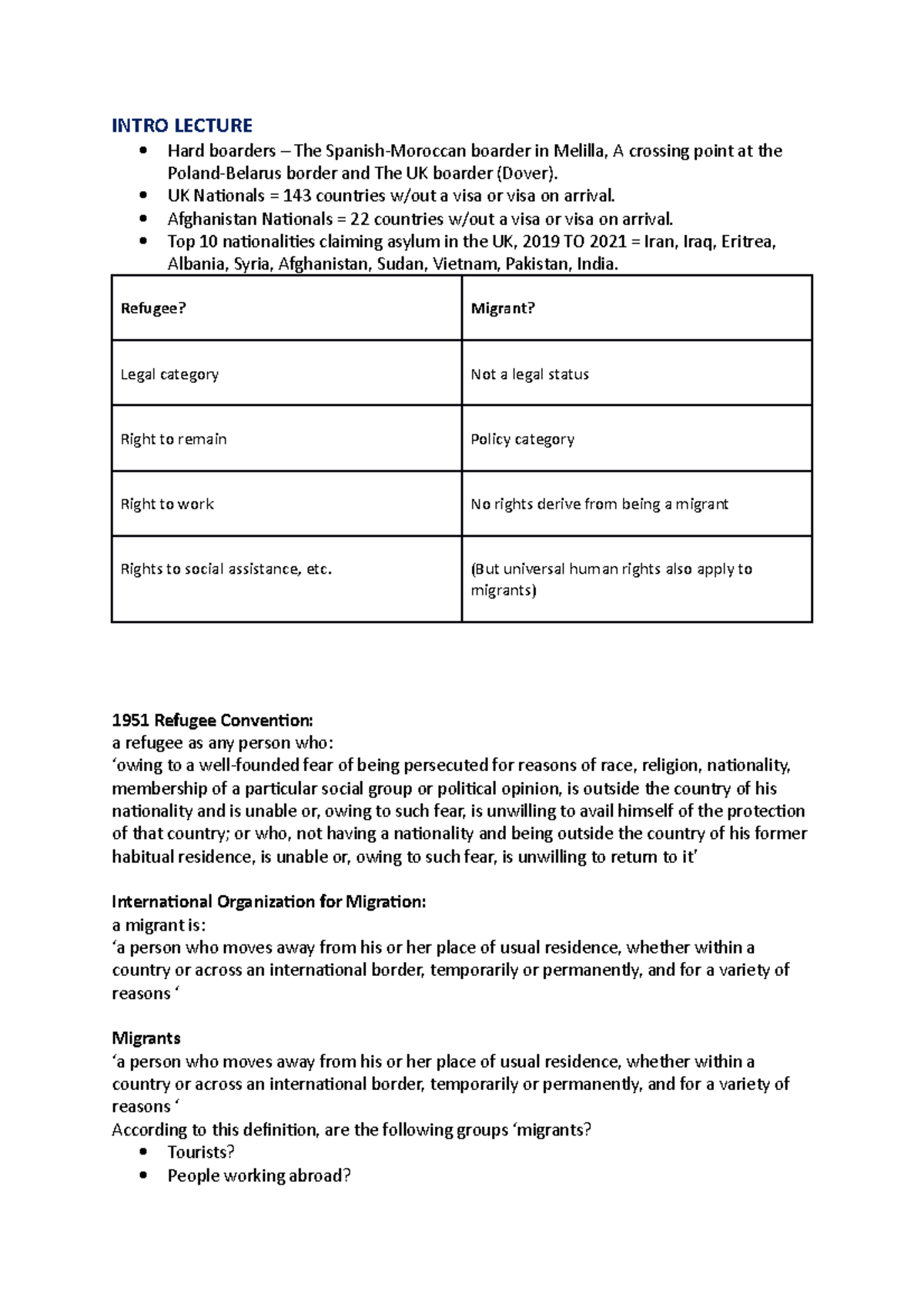 Asylum & Immigration Law Notes (Course Code: LAW 102) - Studocu