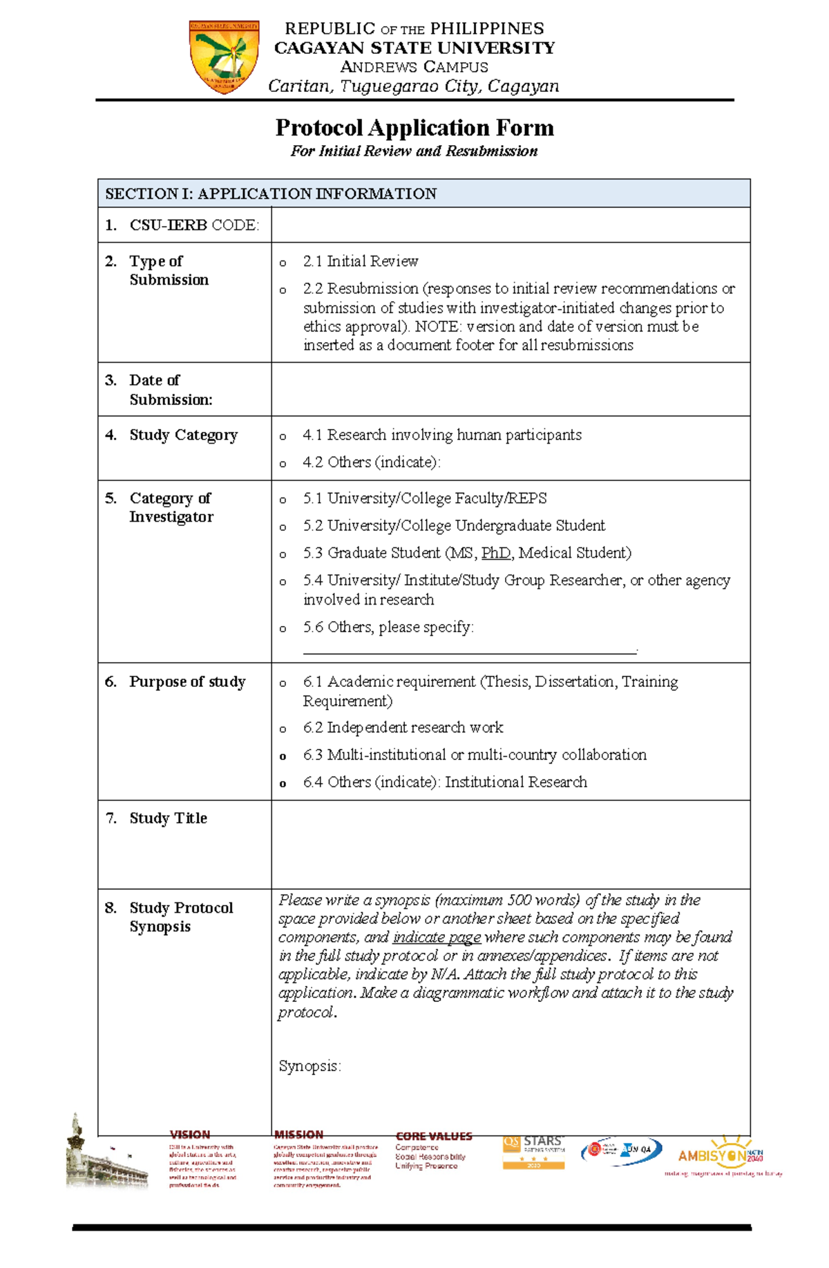 CSU IERB Protocol Application Form for Initial Review & Resubmission ...