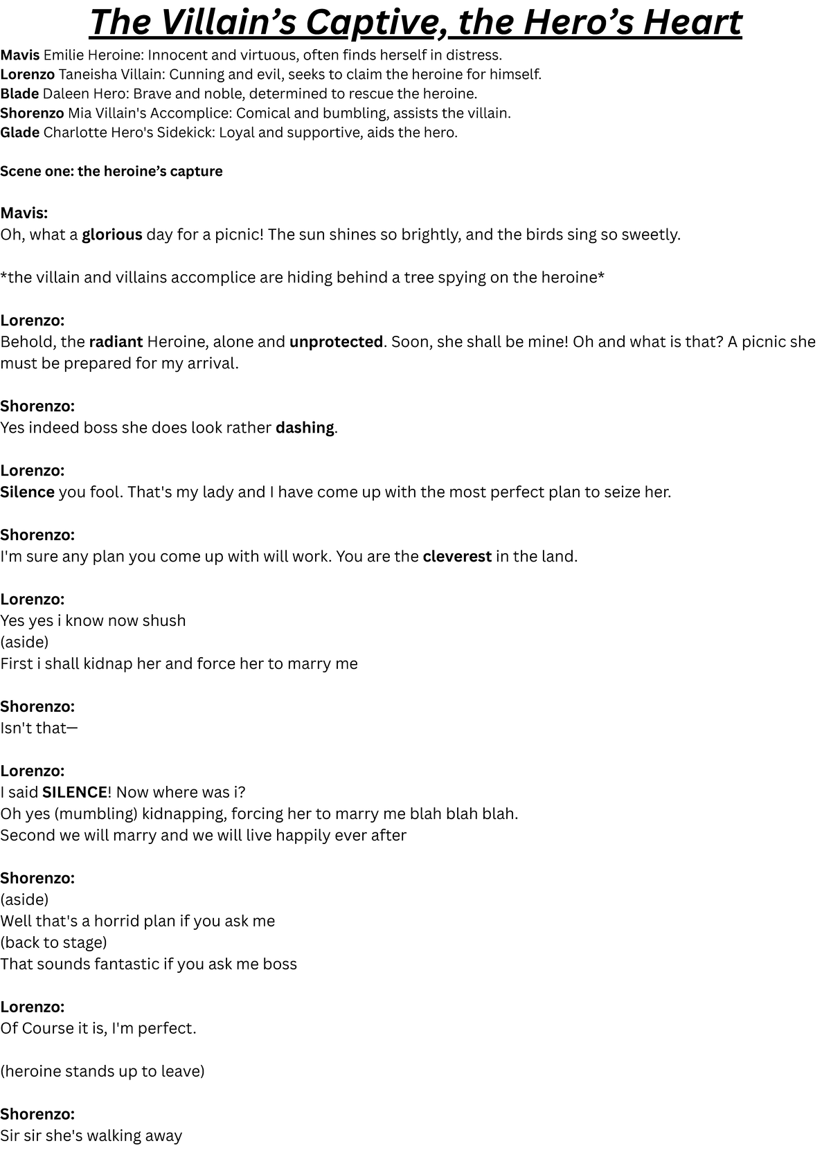 Melodrama Script: The Captive Heart - A Tale of Love and Heroism - Studocu
