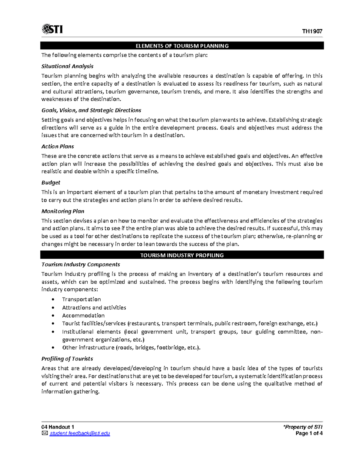 04 Handout 1: Key Elements of Tourism Planning and Legal Framework ...