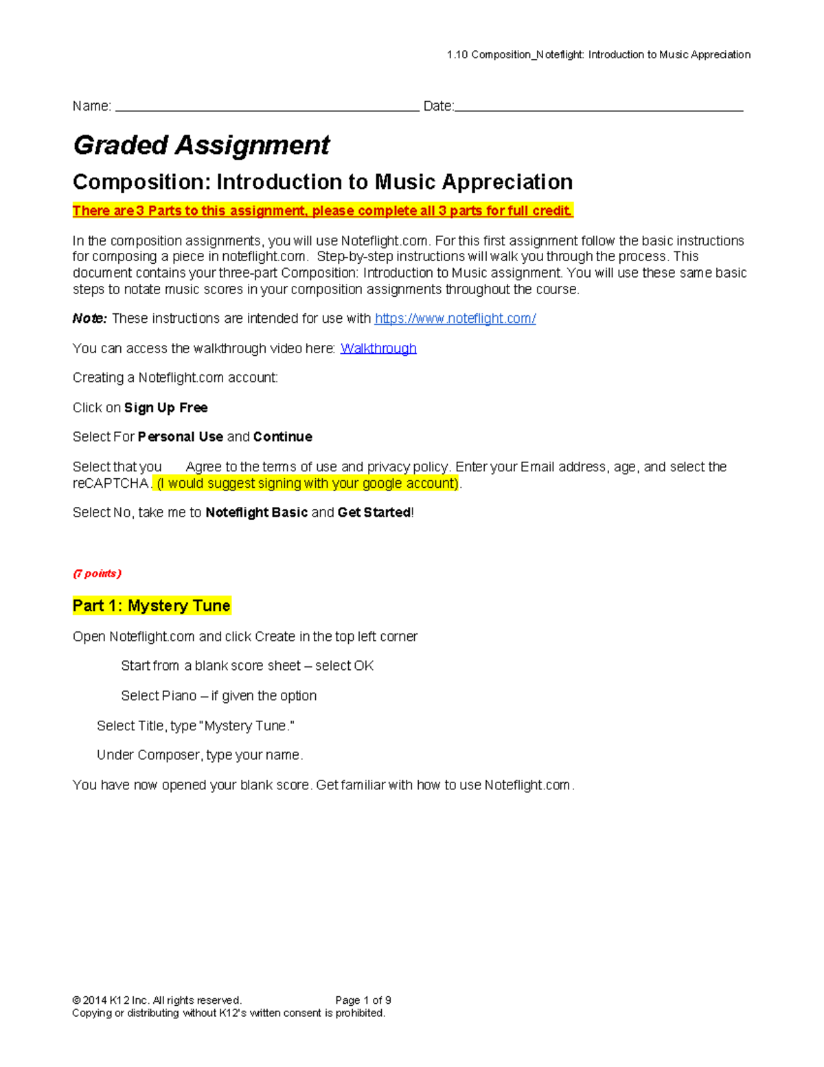 Composition Noteflight: Intro to Music Appreciation Assignment 1.10 ...