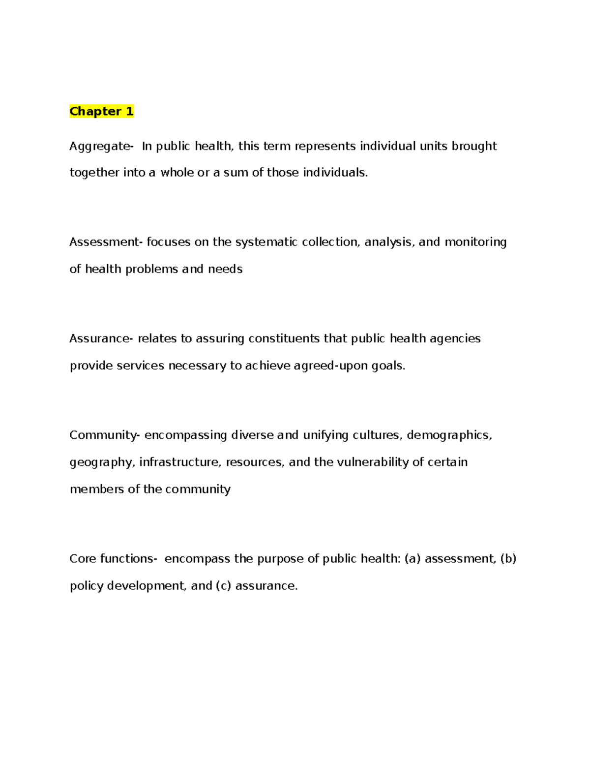 Chapter 1: Key Terms in Public Health (Exam 1) - Studocu