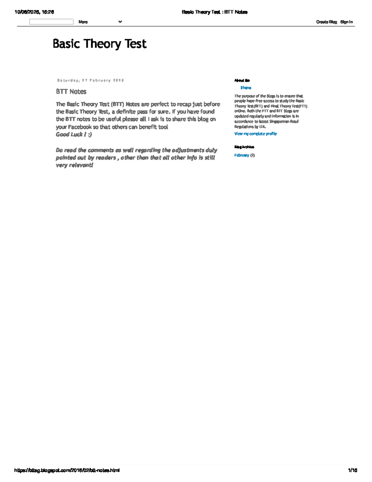 Basic Theory Test BTT Notes - 