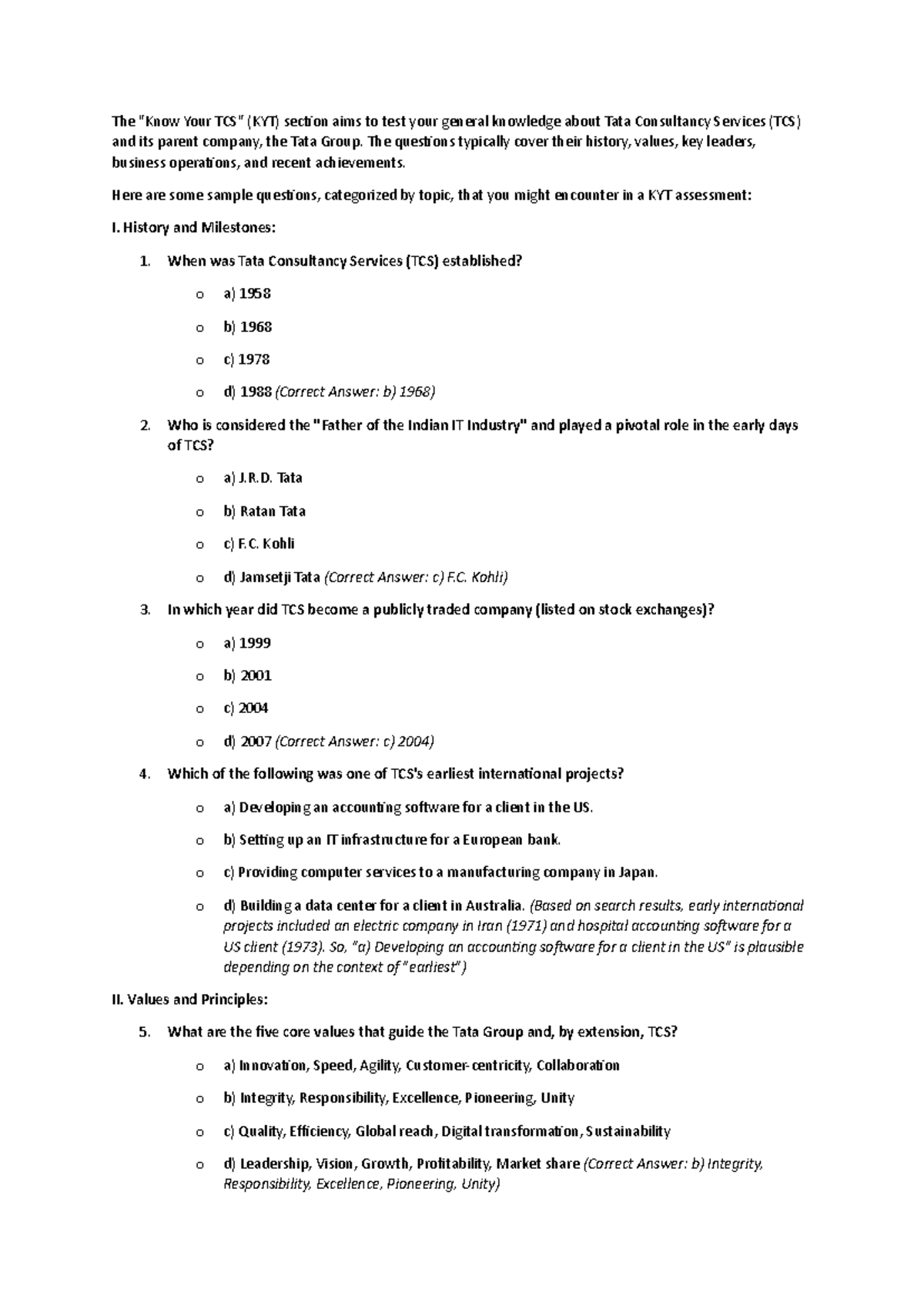 TCS IPA ITIS Common Topics: General Knowledge & Assessment Guide - Studocu