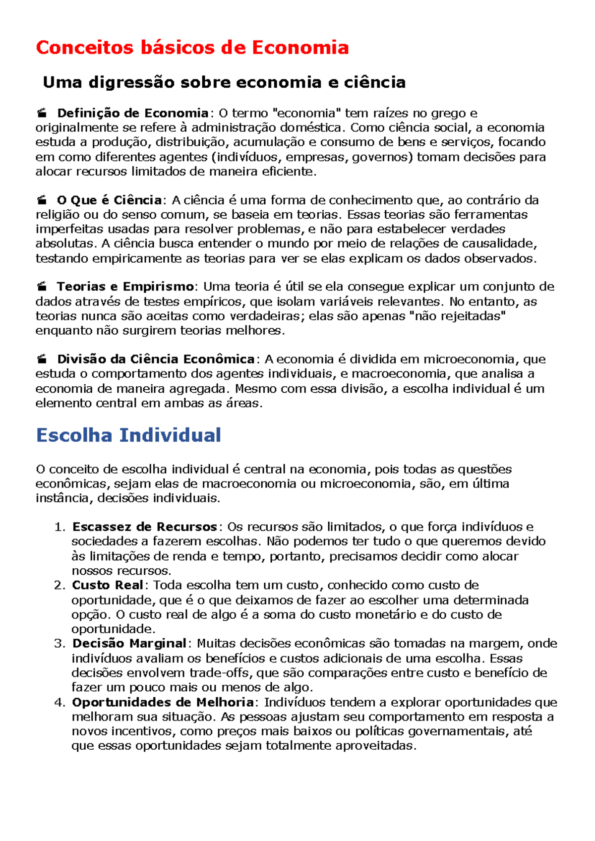Resumo dos Conceitos Básicos de Economia - ECN101 - Studocu
