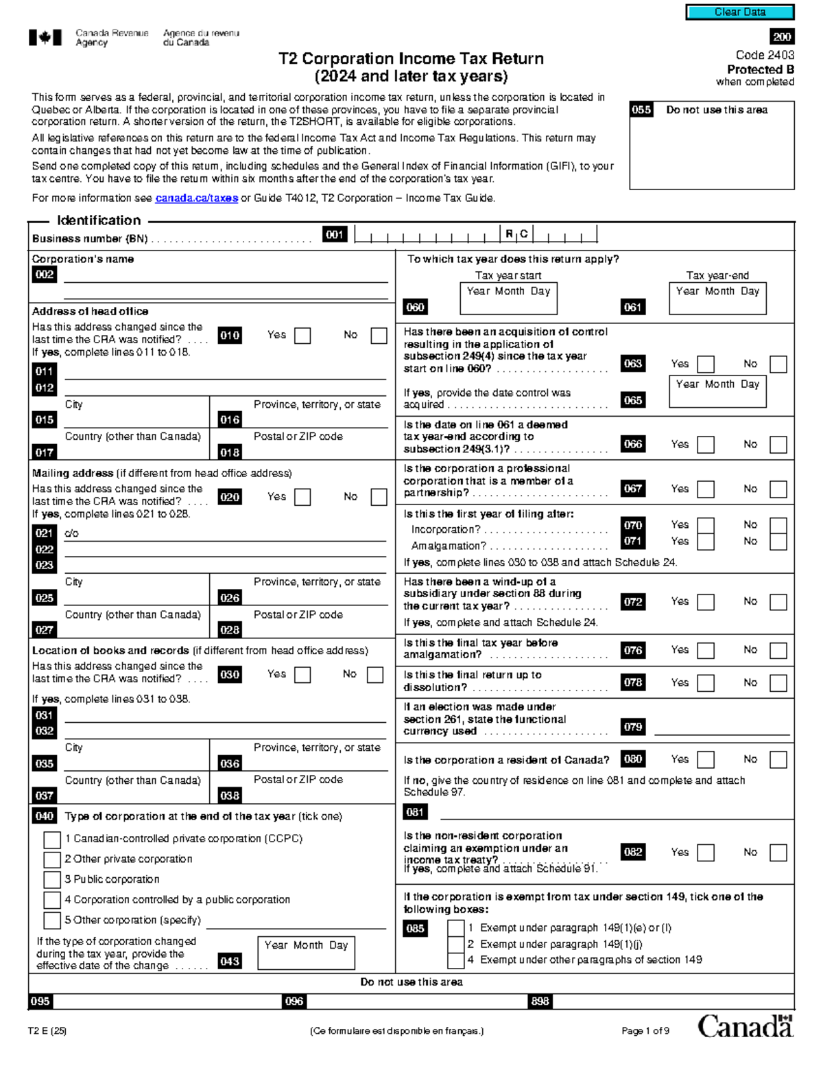 T2 Corporation Income Tax Return (2024 and Later) - Form E - Studocu