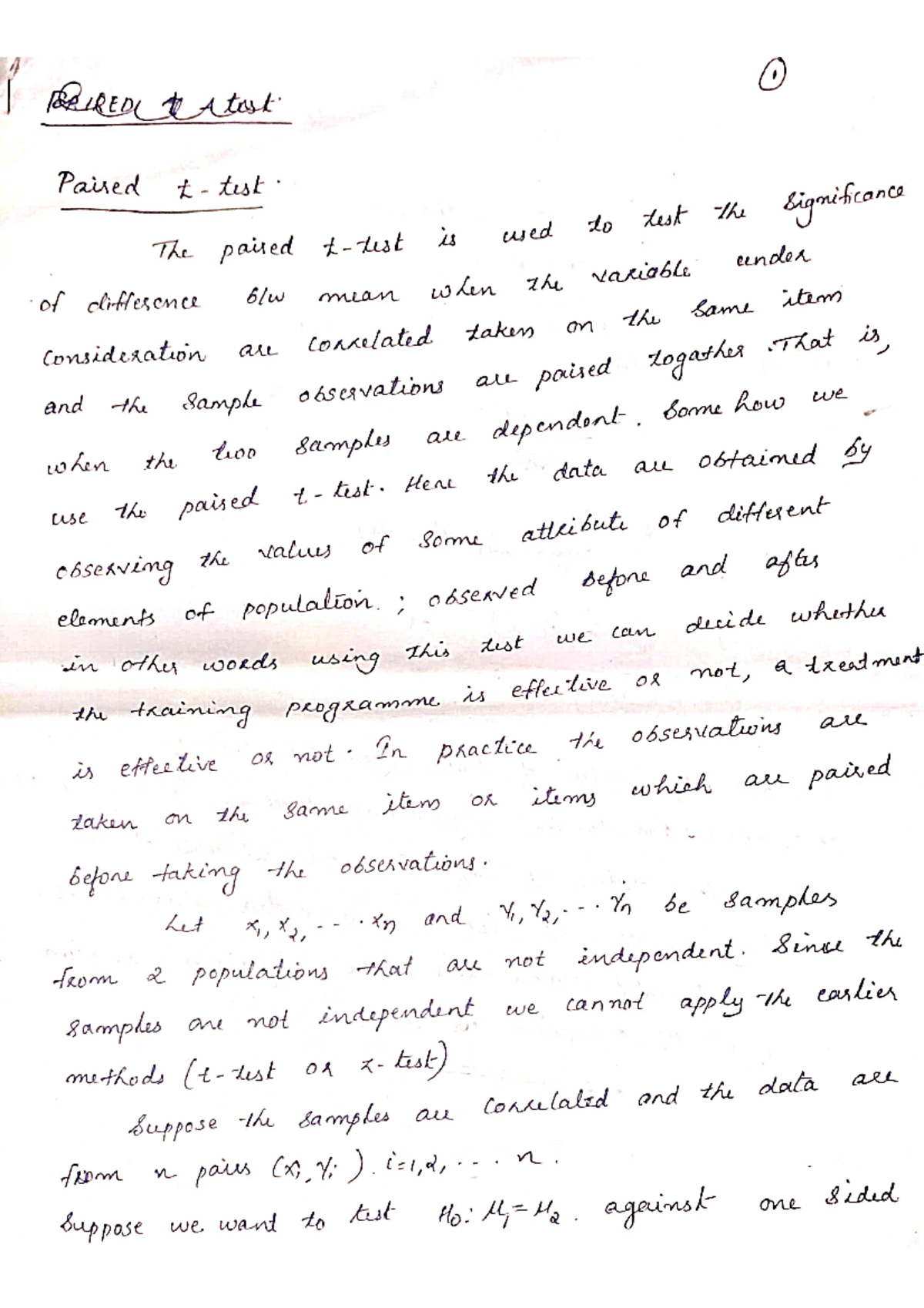 Paired T-Test - Statistical Analysis Notes for Exam Prep - Studocu