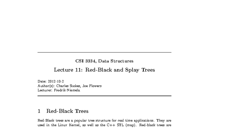 CSI Data Structures Lecture 11: Red-Black Trees Overview - Studocu