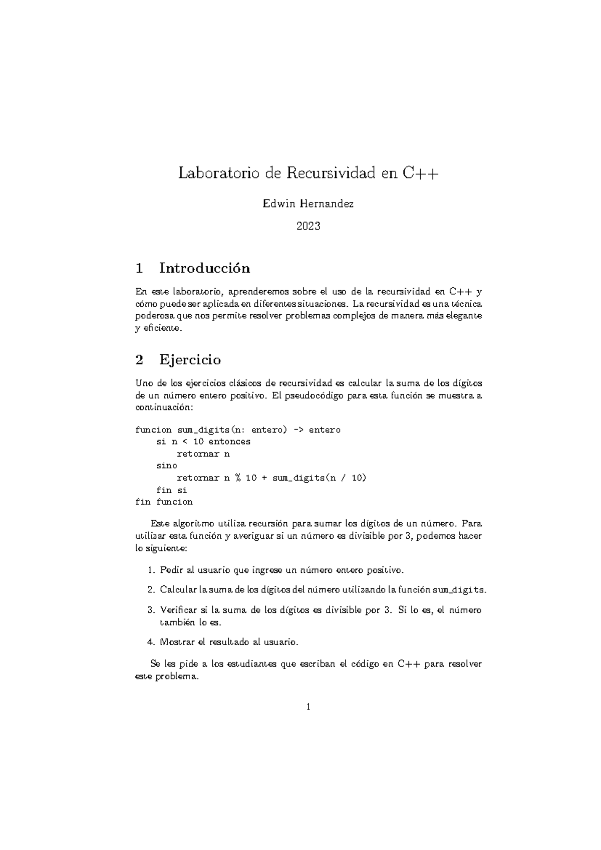 Laboratorio recursividad - Laboratorio de Recursividad en C++ Edwin ...