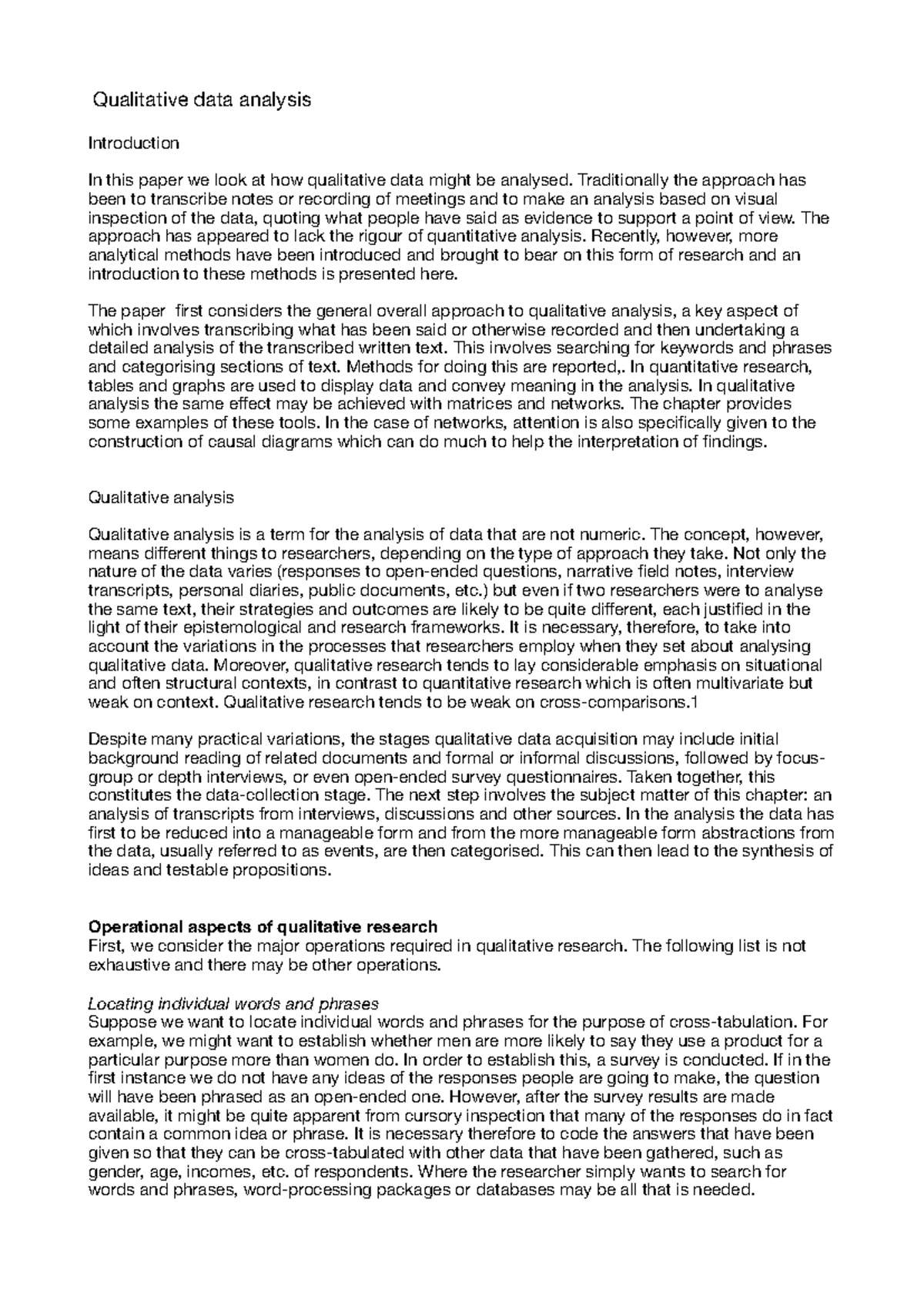 Qualitative Data Analysis Methods: An Introductory Overview - Studocu