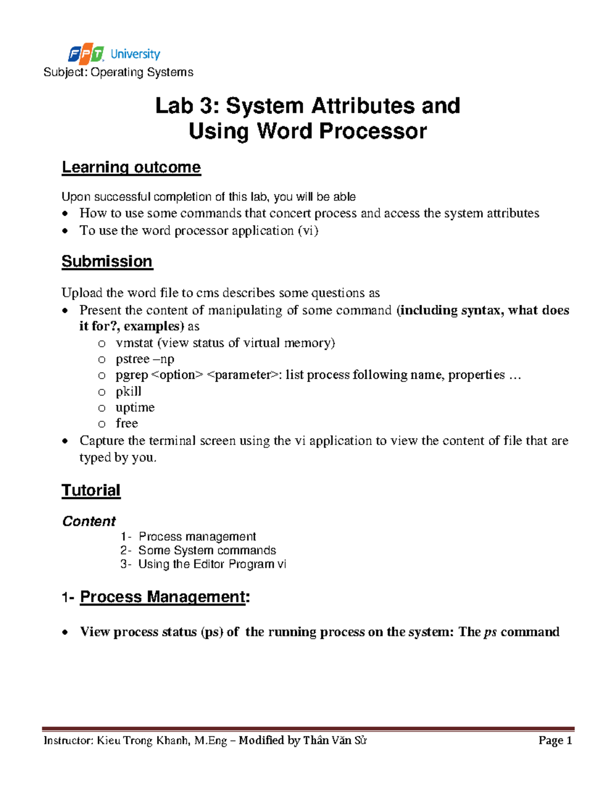 Lab 03: System Attributes & Word Processor Usage - OS Course - Studocu