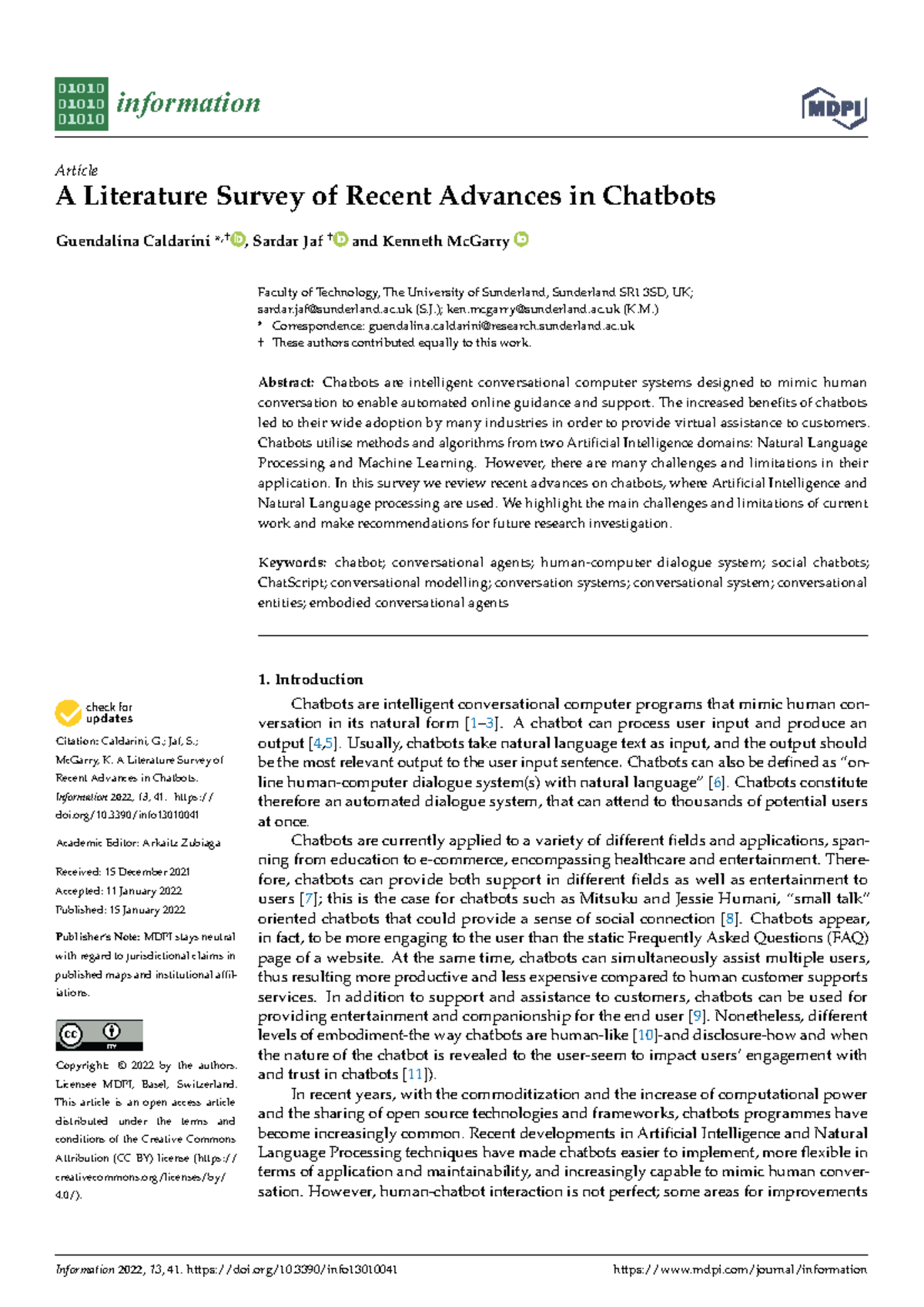 Information Article: A Comprehensive Survey on Chatbot Advances and ...