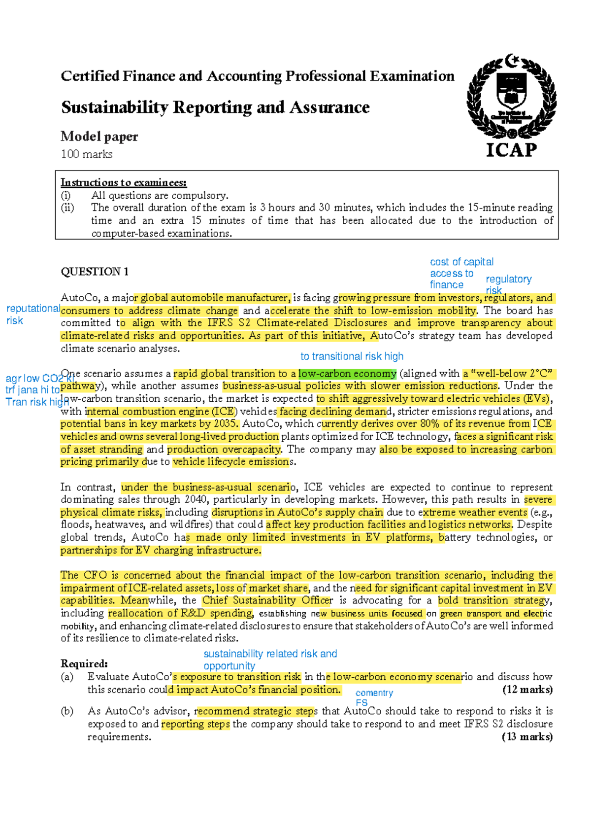 Sustainability Reporting Assurance Model Paper - Certified Finance and ...