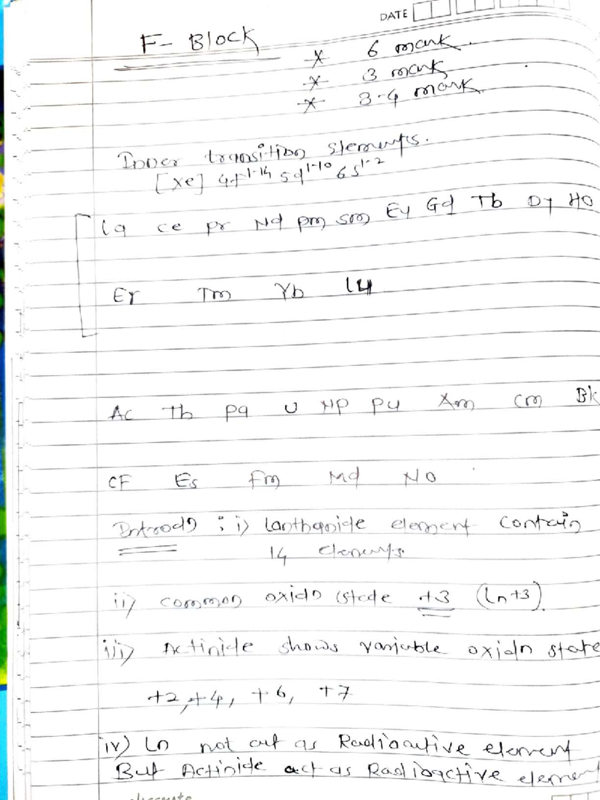 F Block - Class Notes for Chemistry (CHEM 101) - Studocu