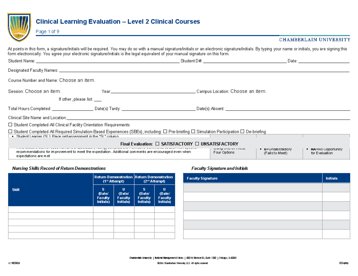 BSN CLE Level 2 Clinical Learning Evaluation Form - Studocu