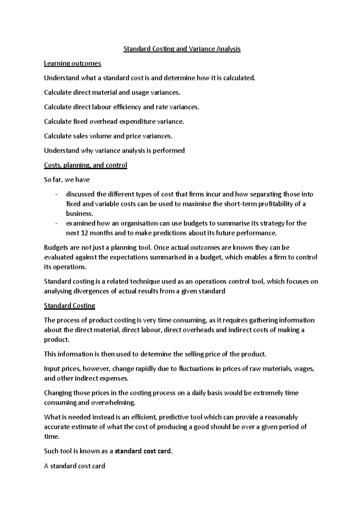 Standard Costing and Variance Analysis - Standard Costing and Variance ...