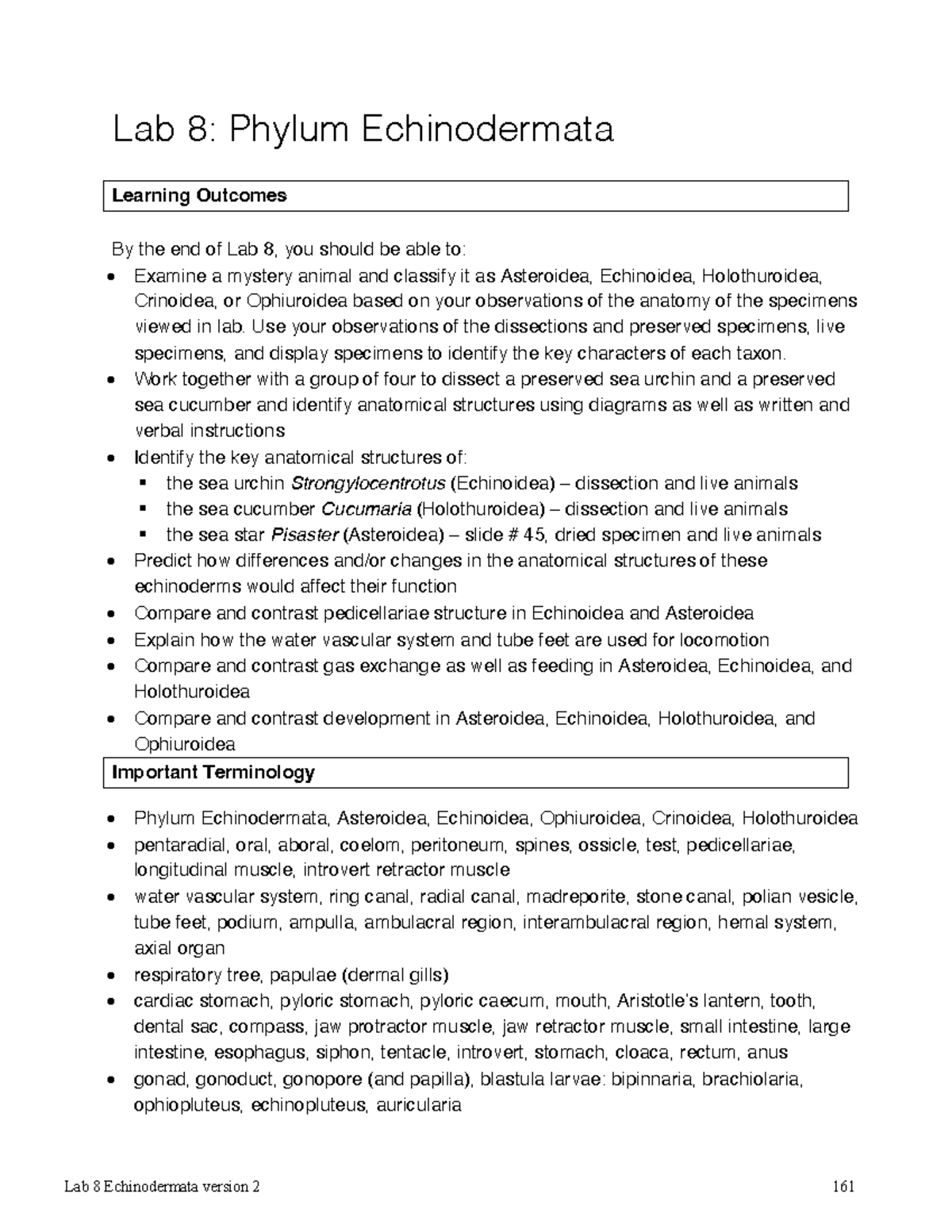 Lab 8: Phylum Echinodermata (BIO 205) - Dissection & Anatomy Guide ...