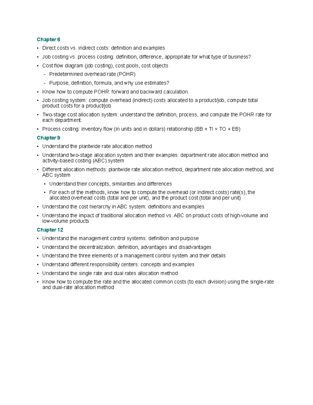 Chapter Notes on Cost Accounting Concepts - Studocu