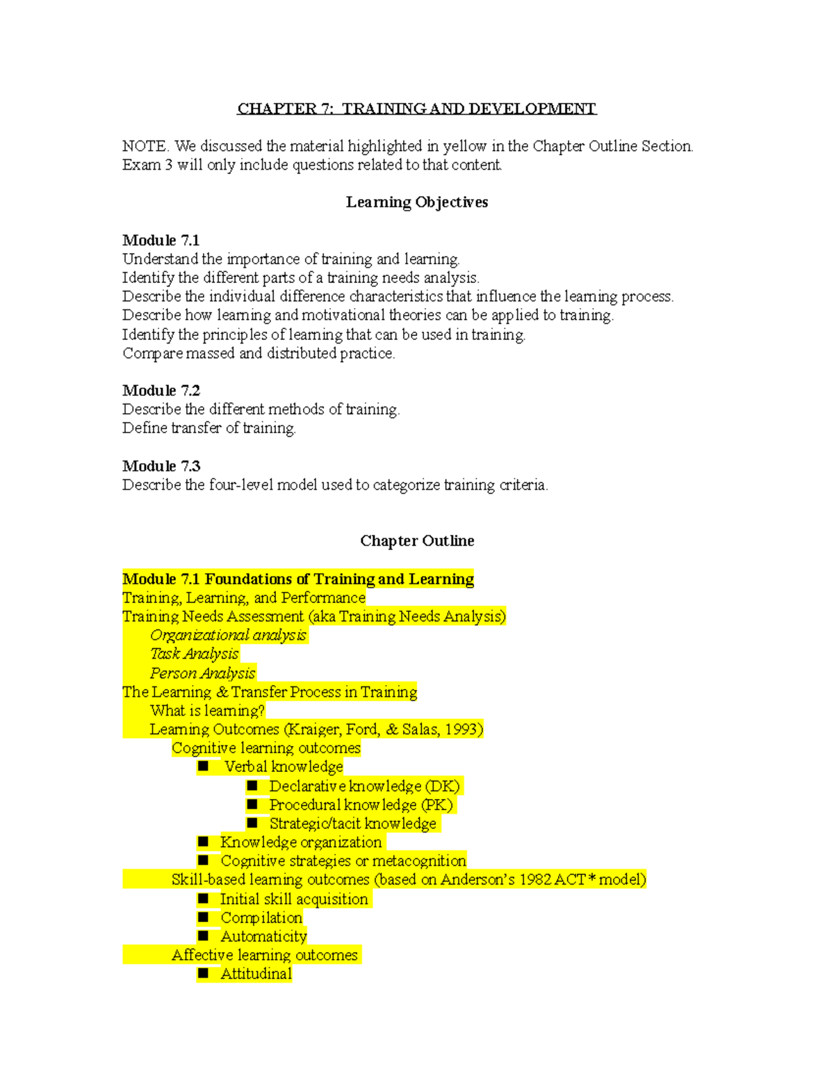 Student Study Guide ch07 modified - CHAPTER 7: TRAINING AND DEVELOPMENT ...
