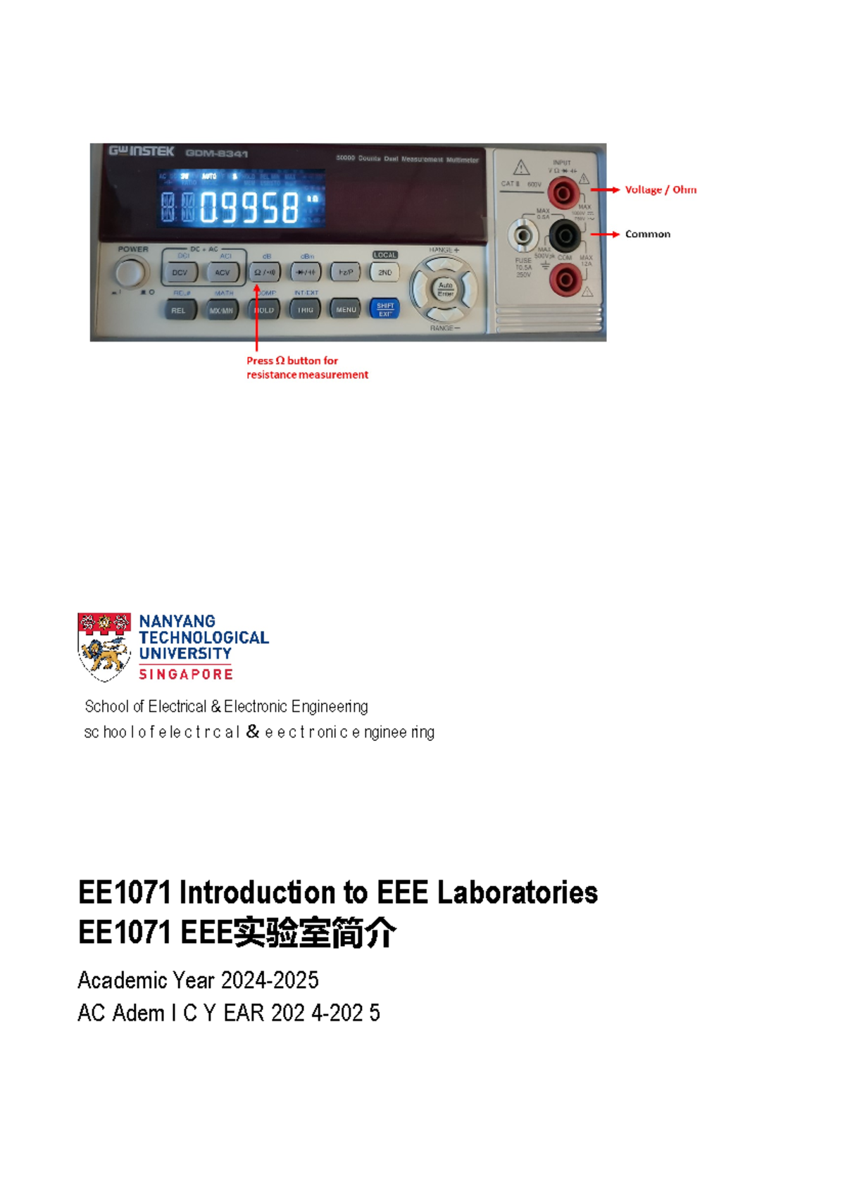 EE1071 Lab Manual: A Comprehensive Guide to EEE Experiments - Studocu