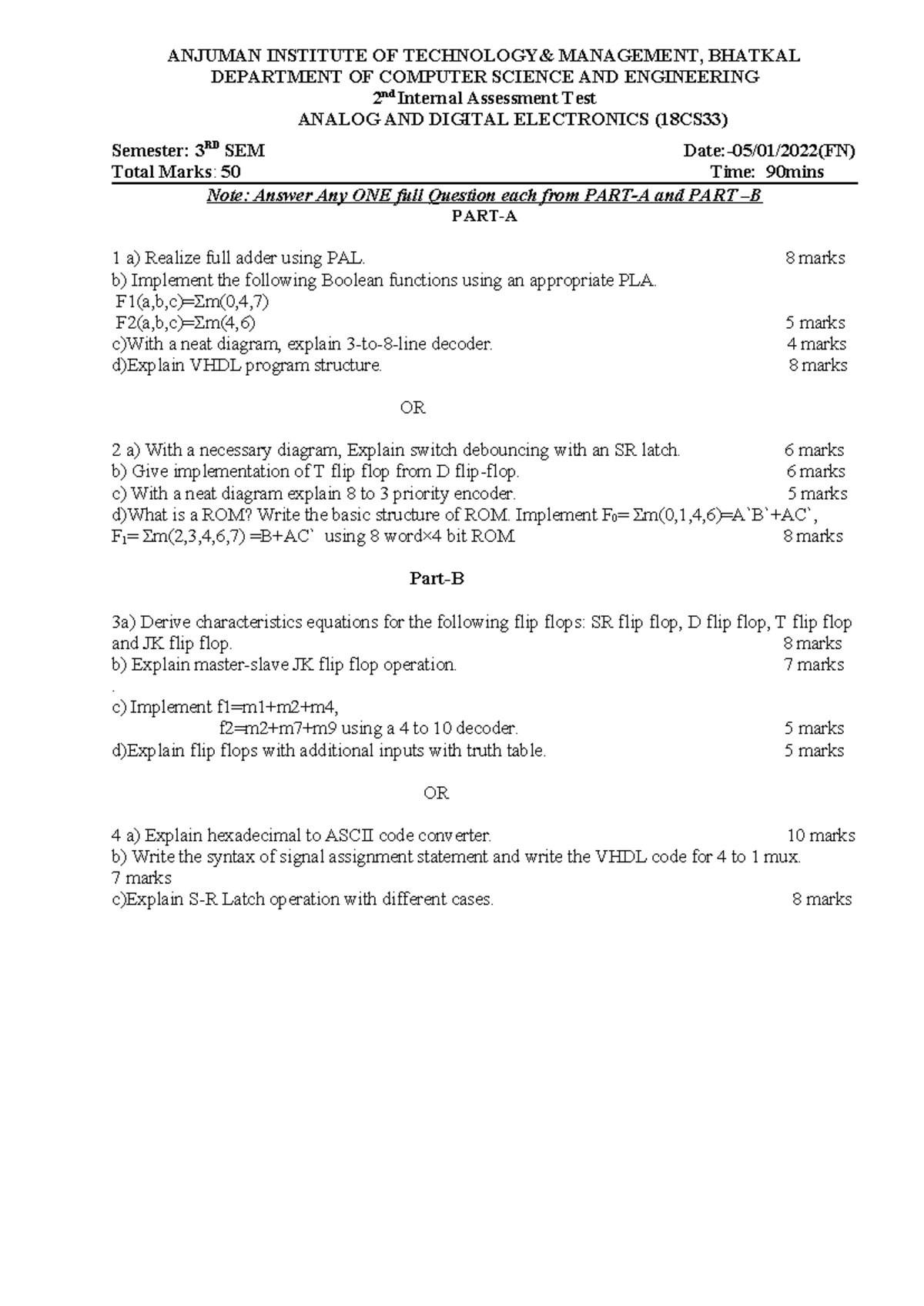 2nd Internal Assessment Test on Analog & Digital Electronics (18CS33 ...