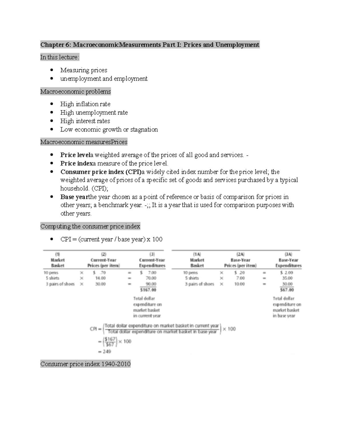 Chapter 6 Macroeconomic Measurements Part I Prices and Unemployment ...