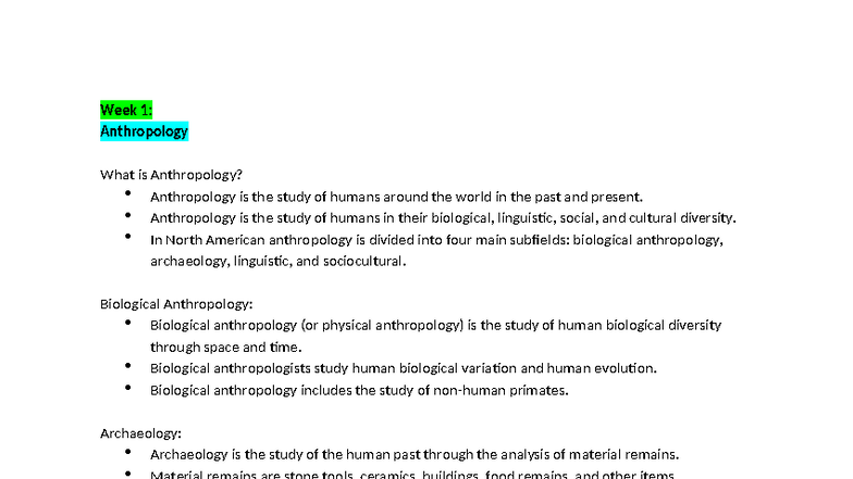 Anthro 2272: Week 1 Quiz Notes on Anthropology and Tourism - Studocu
