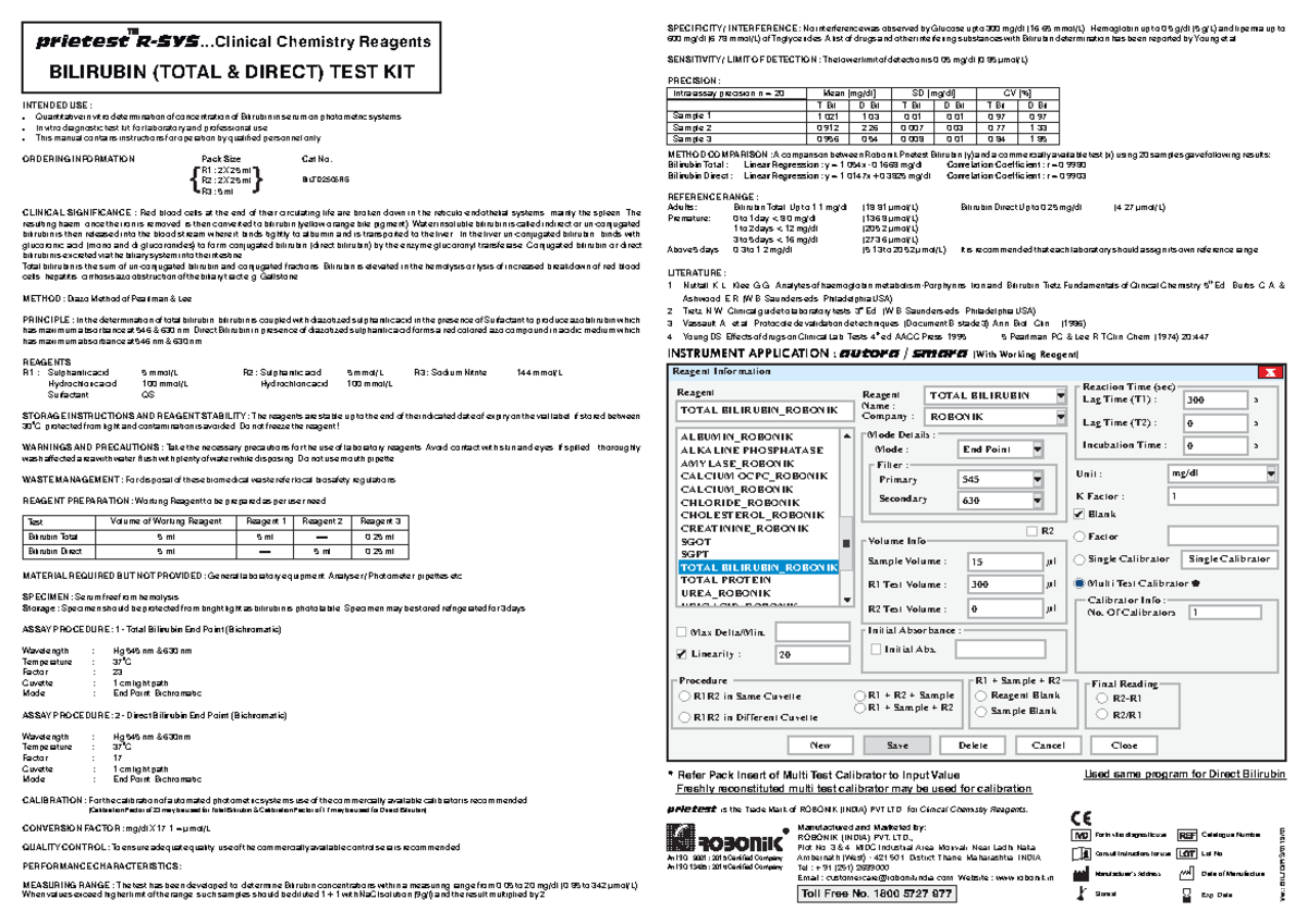 4 Bilirubin Total Direct Test Kit 3 Reagent - INTENDED USE ...