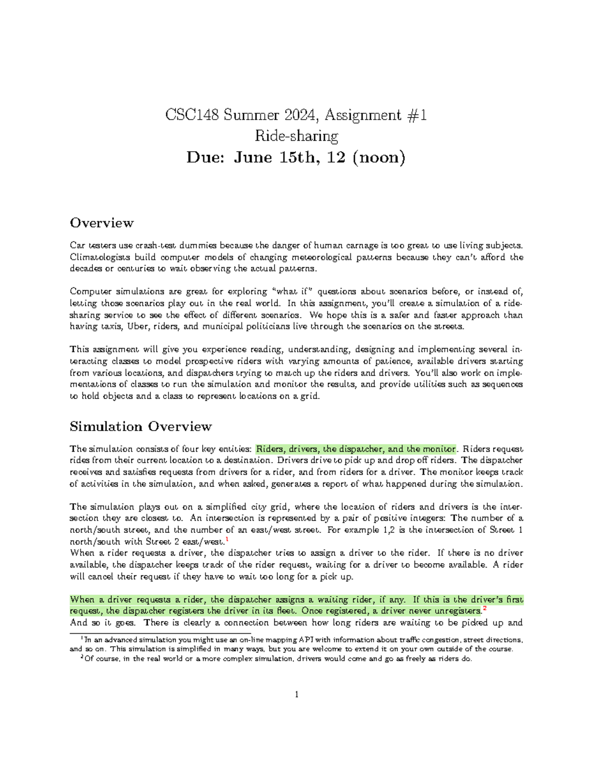 A1 - A1 - CSC148 Summer 2024, Assignment Ride-sharing Due: June 15th ...