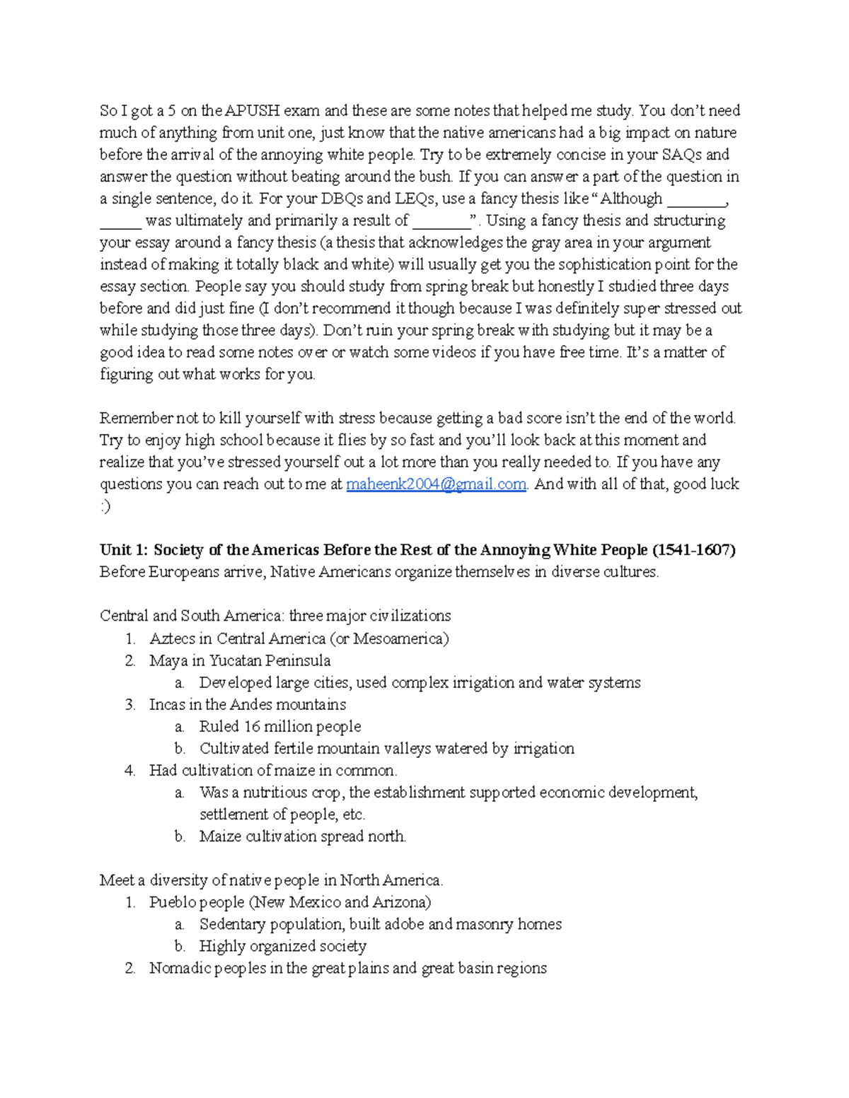 APUSH Review: Comprehensive History Notes for Exam Preparation - Studocu