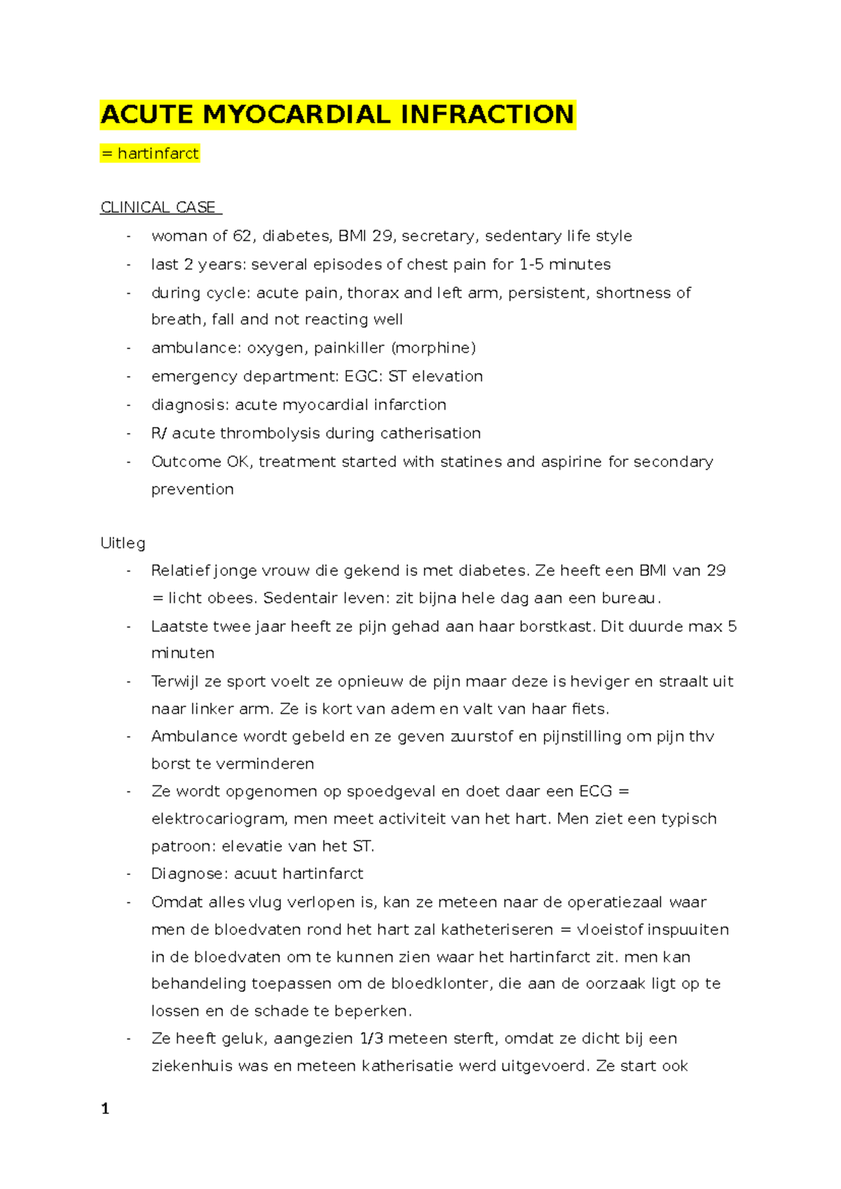 ACUTE MYOCARDIAL INFARCTION CASE STUDY - CLINICAL NOTES (62Y/O WOMAN ...