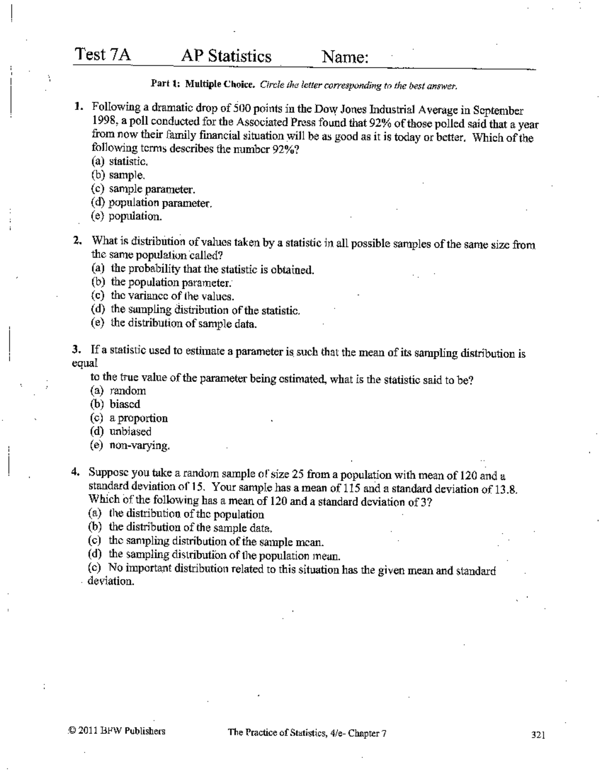 AP Statistics Chapter 7 Practice Test Solutions and Explanations - Studocu