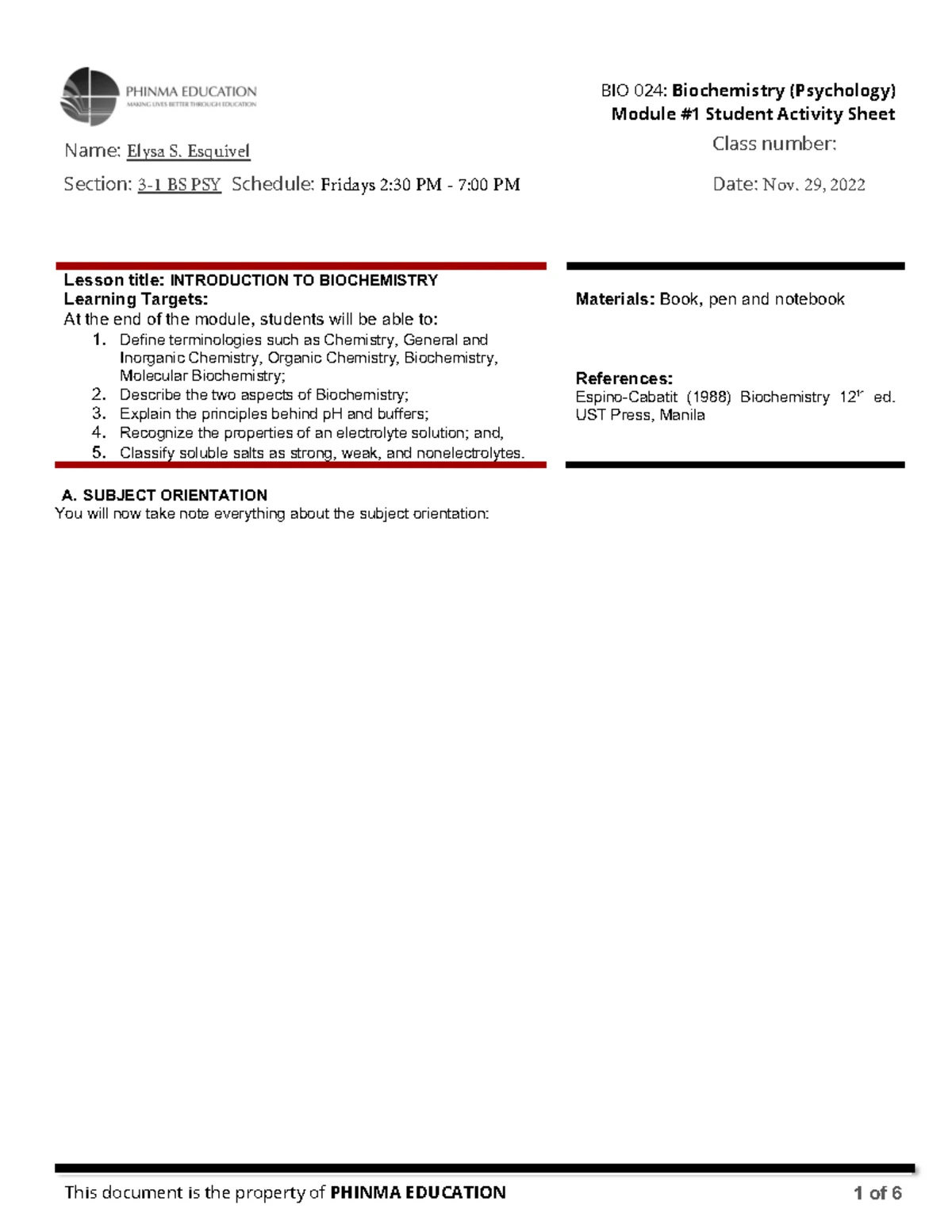 Nursing Notes 1st Year Biochemistry Chem123 Week 1 2 Content