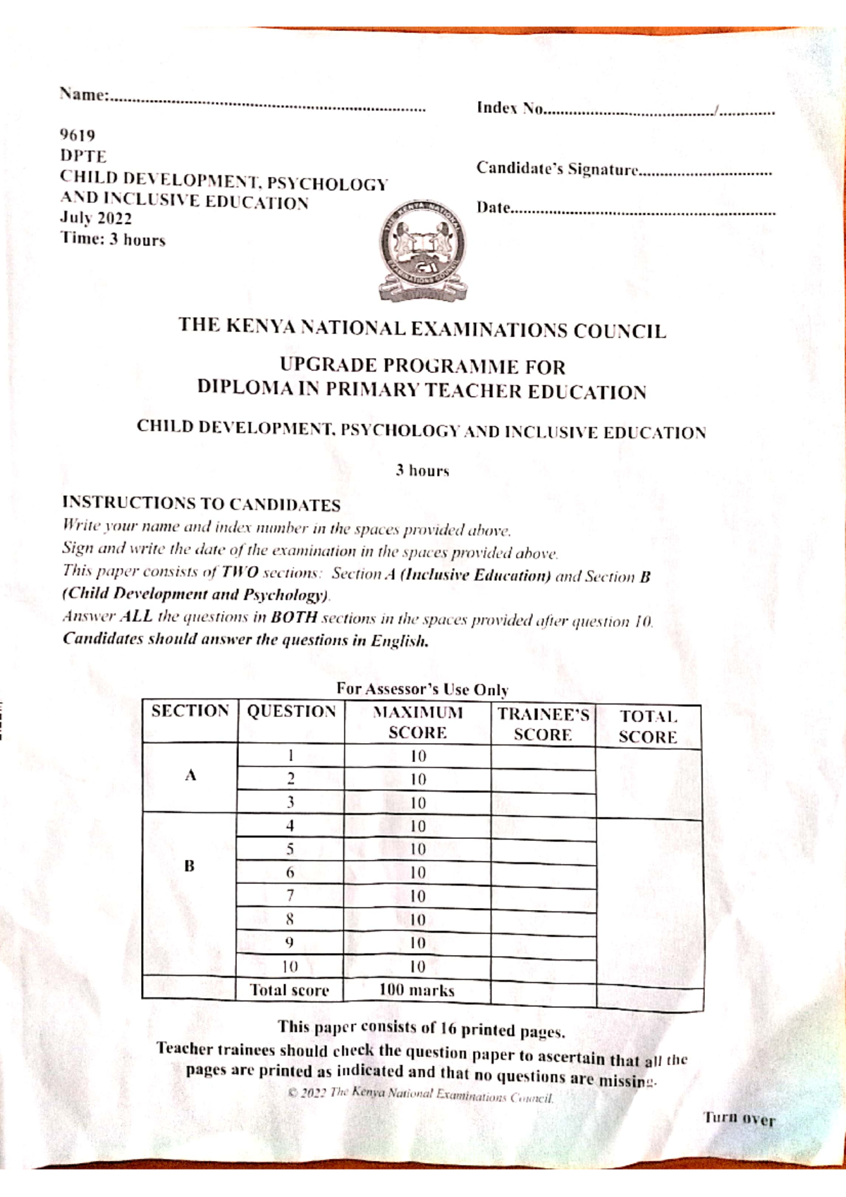 DPTE 9619 Final Exam Notes: Child Development & Psychology Insights ...
