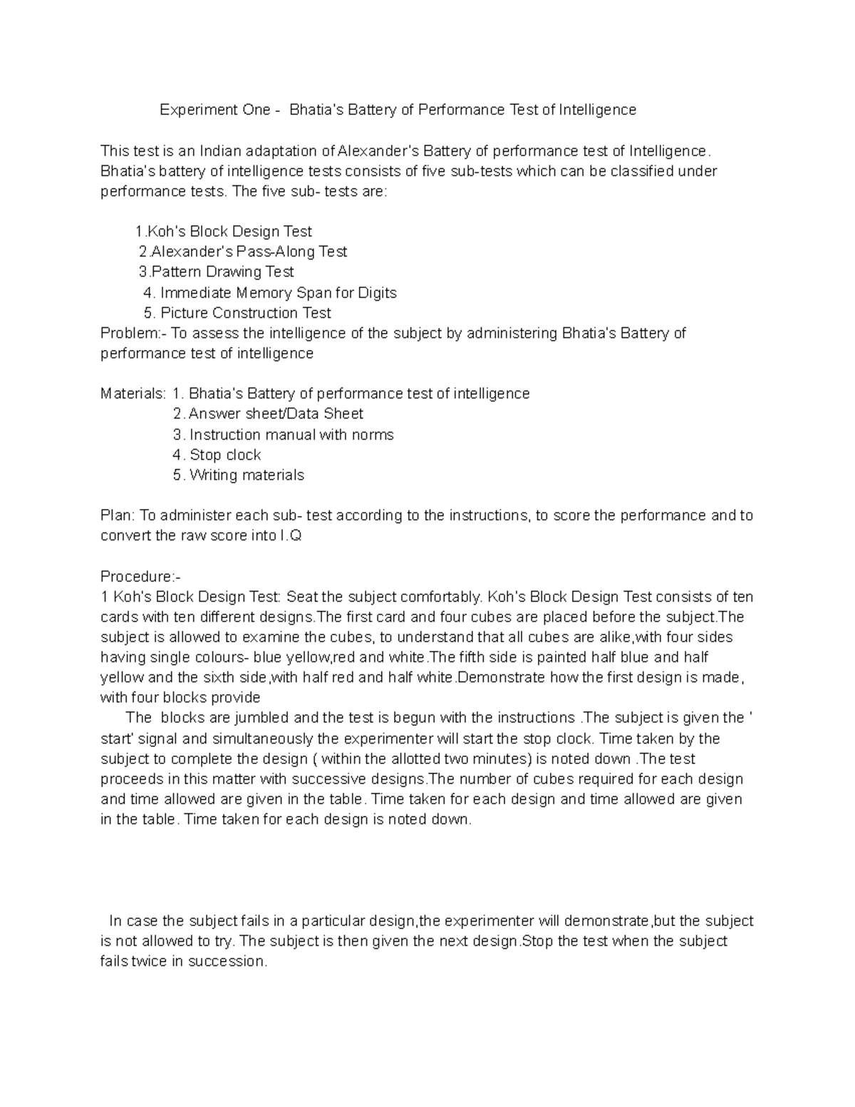 BPCC 103 Practical Experiment 2: Bhatia's Battery & 16 P.F Assessment ...