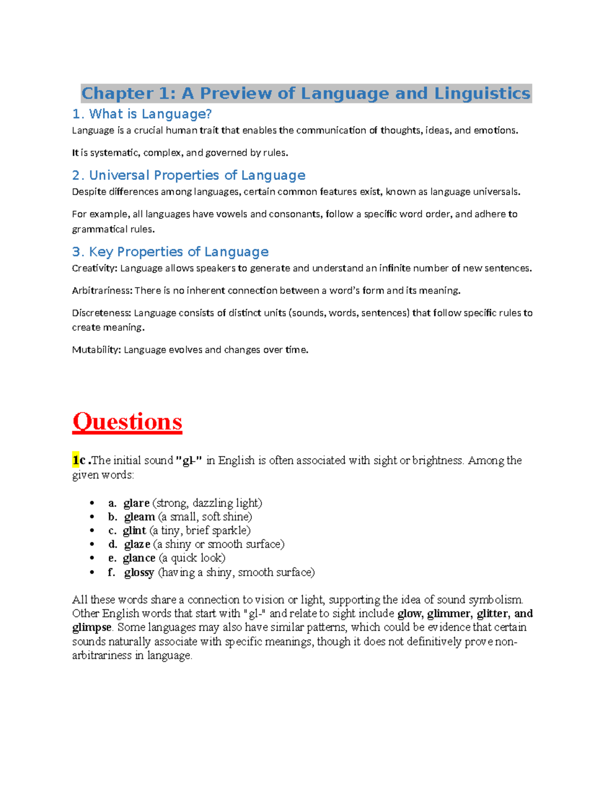 Chapter 1: Language and Linguistics Overview - qqe22e - Studocu