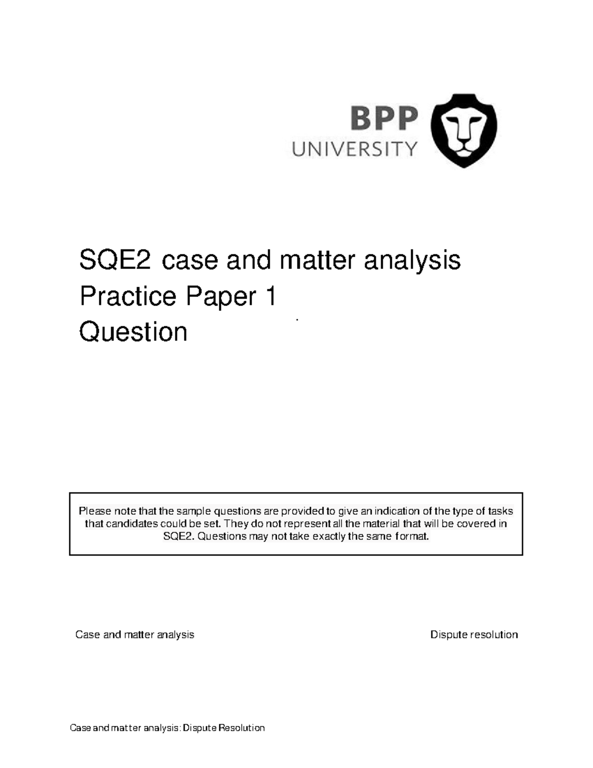 CMA SQE2 Practice Paper 1 - Case Analysis & Dispute Resolution - Studocu