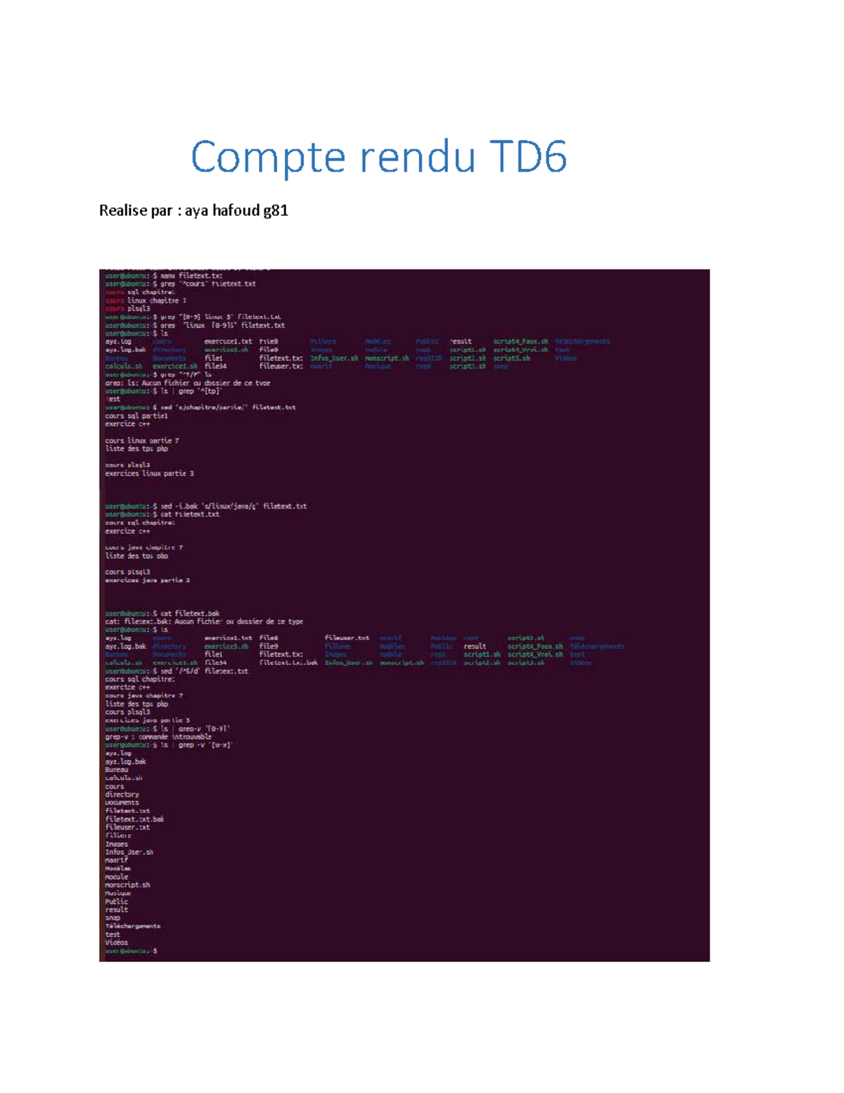 Compte Rendu TD6: Cours SQL, Linux, PL/SQL et Exos - Studocu
