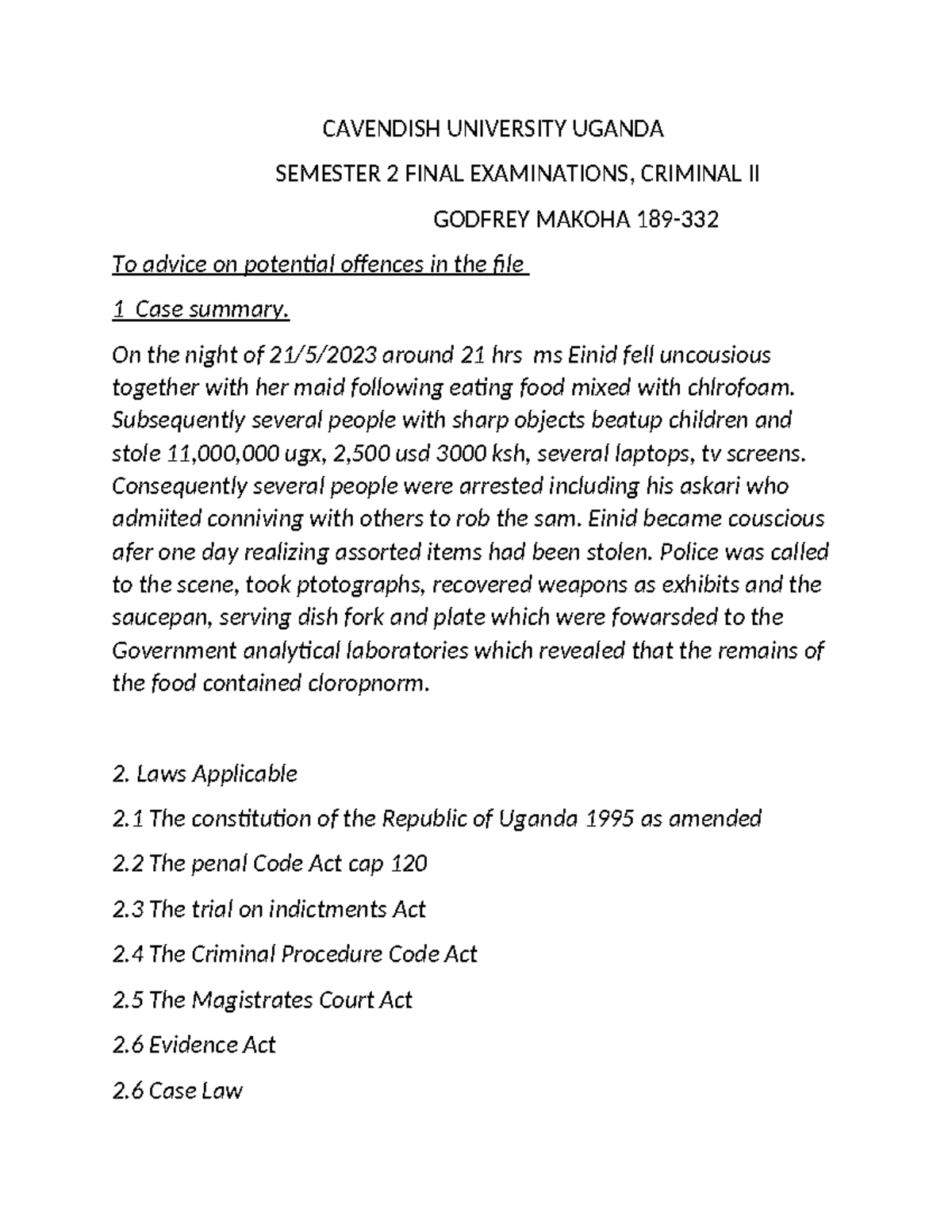 Criminal LAW 189- Final Exam Answer Sheet on Aggravated Robbery - Studocu