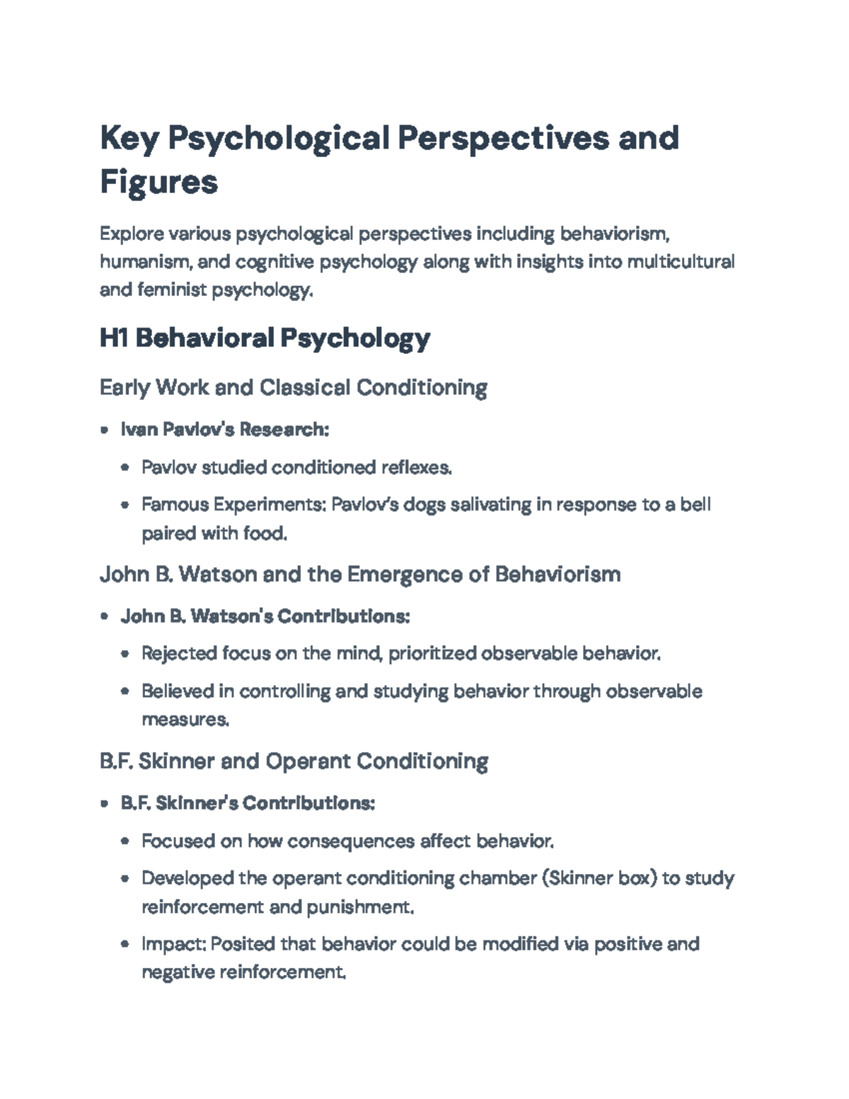 Key Psychological Perspectives: Behaviorism, Humanism, and Cognition ...