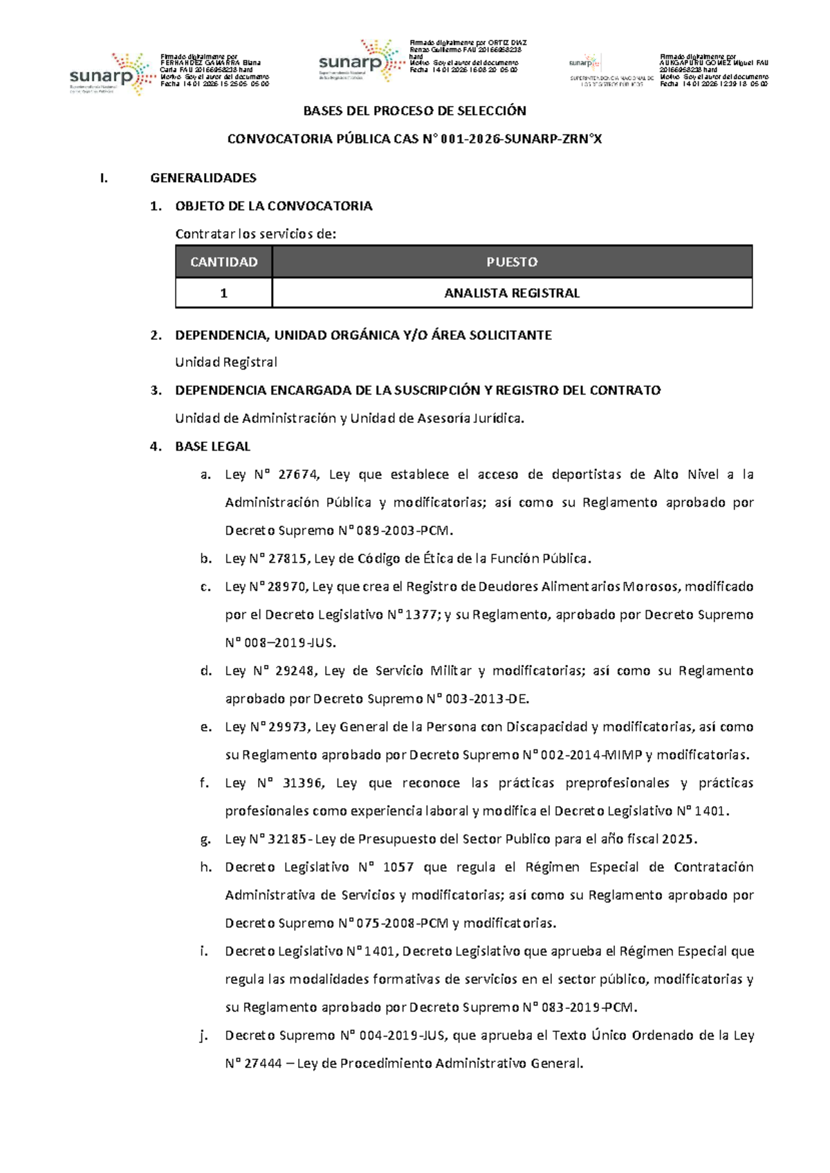 Convocatoria CAS 2026: Proceso de Selección para Analista Registral ...