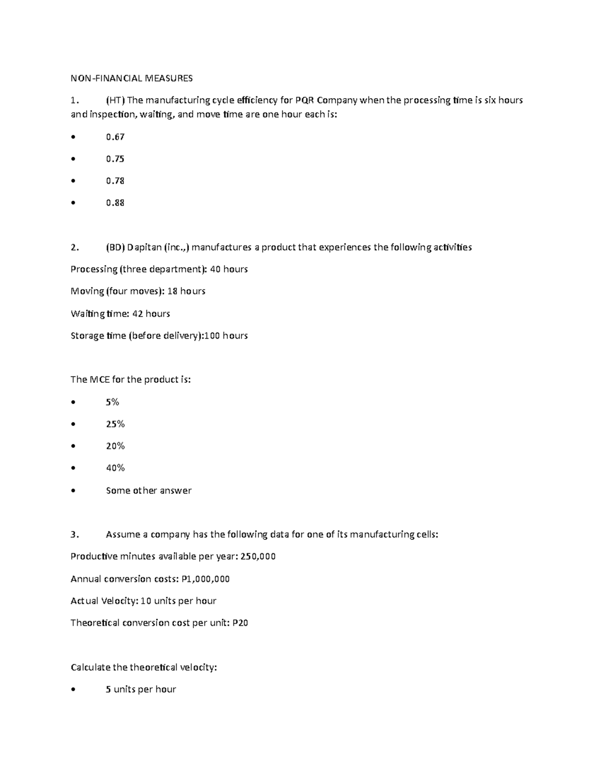 Nonfinancial Measures in Manufacturing Cycle Efficiency (MCE) Analysis ...