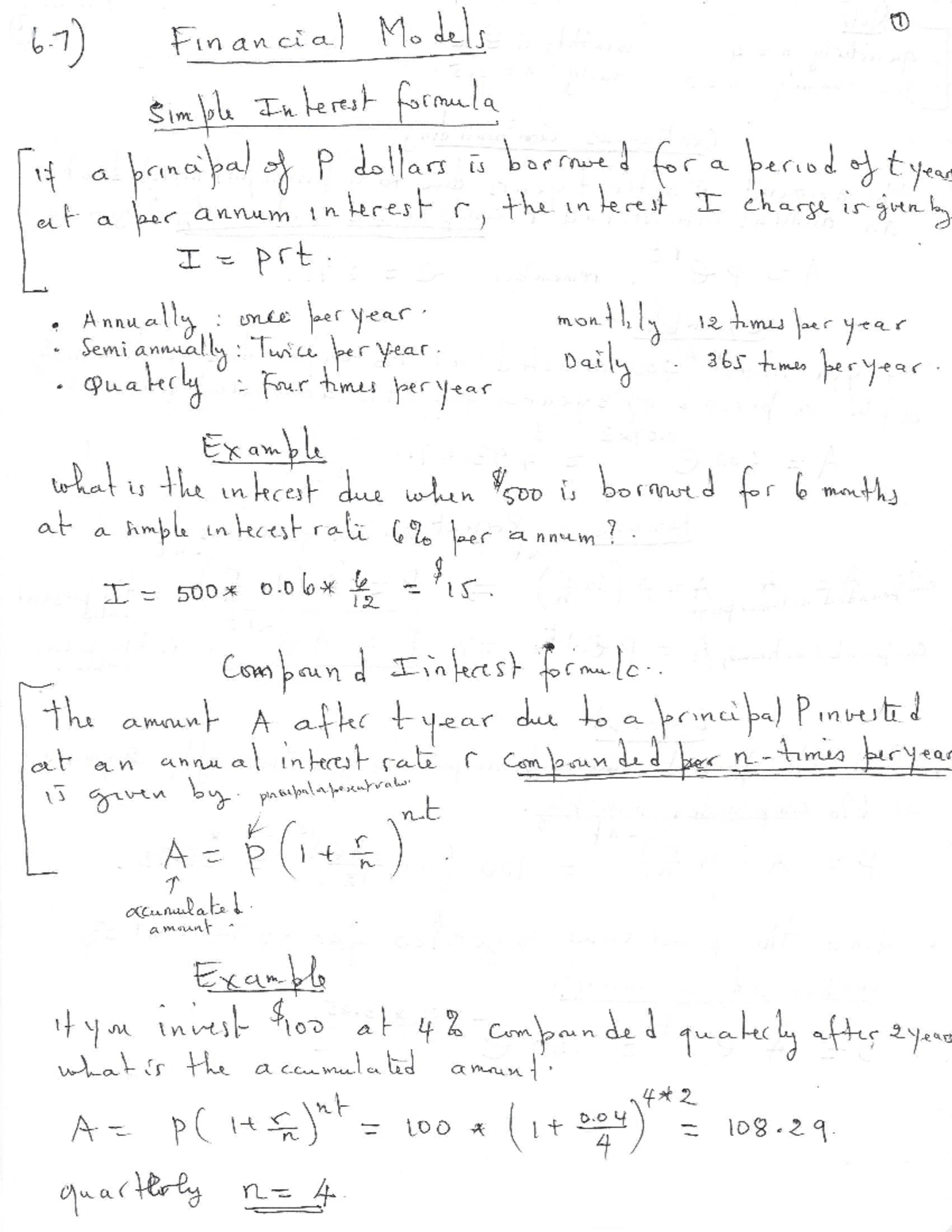 Lecture Notes VIII MAC 1106 G B F - Financial Models 1 6) Simple ...