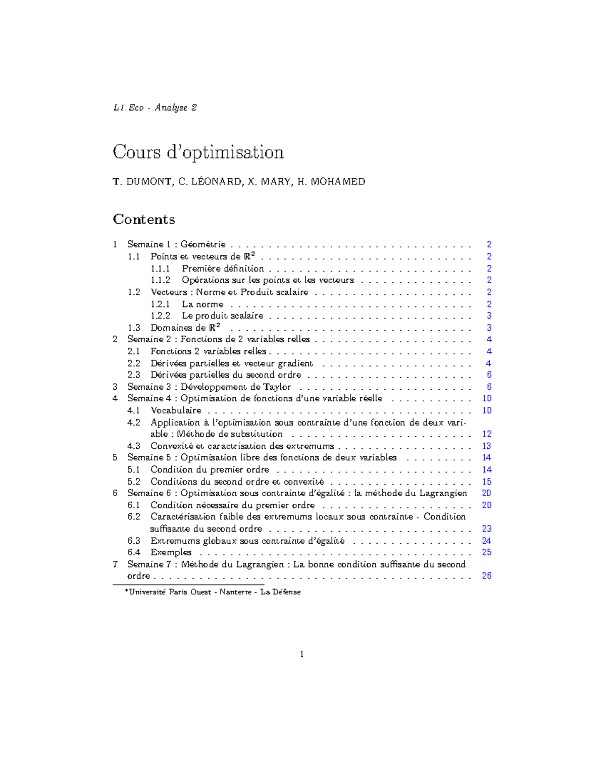 Notes de cours - Cours d’optimisation ####### T. DUMONT, C. L ́EONARD ...