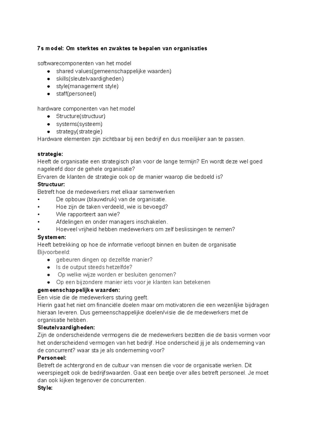 Management en SWOT-analyse: Het 7s Model in Organisaties - Studeersnel