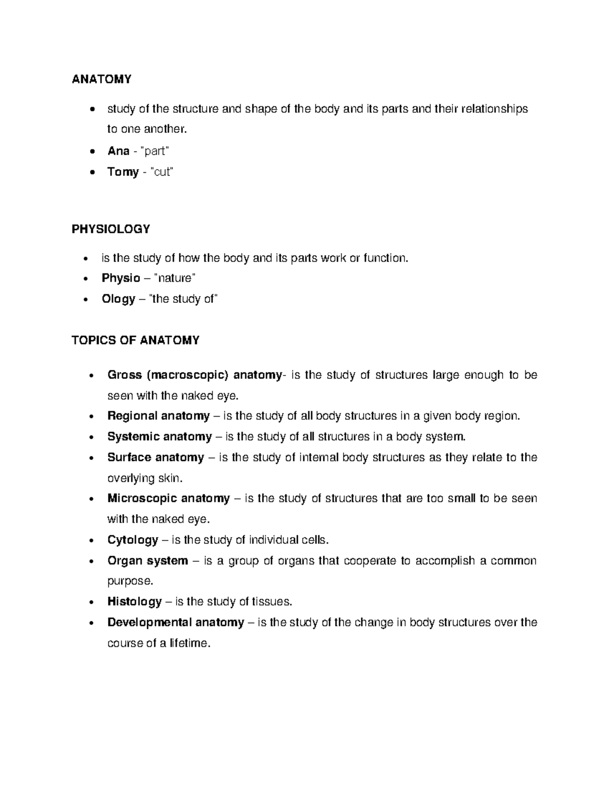 Anatomy Study Notes: Structure, Function, and Relationships in ...
