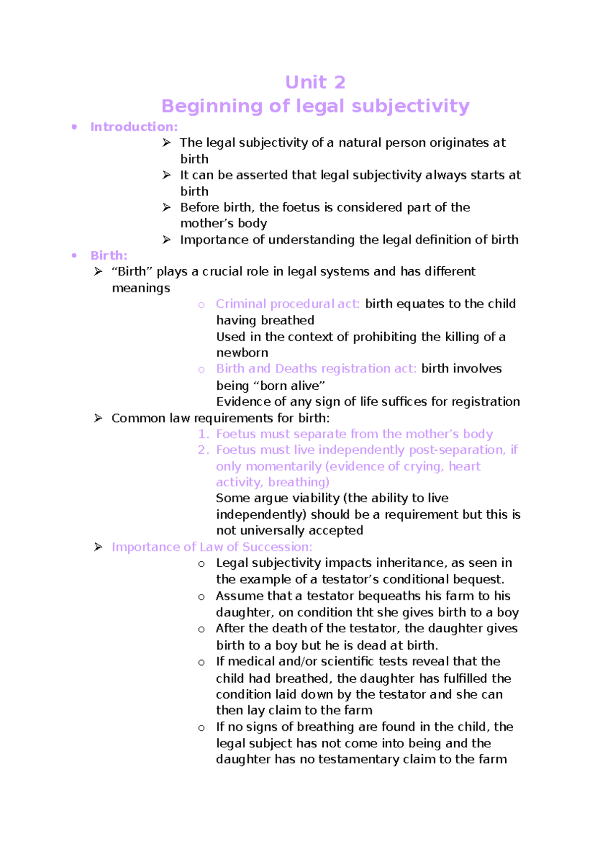 PSR 110 - papers - Unit 2 Beginning of legal subjectivity Introduction ...