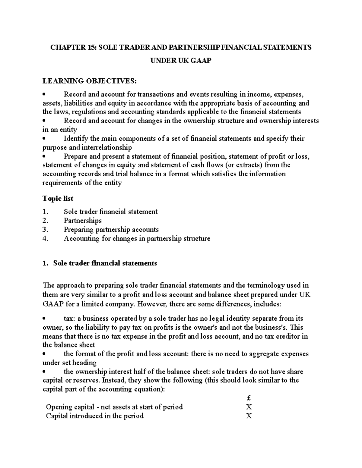 CHAPTER 15: SOLE TRADER & PARTNERSHIP FINANCIAL STATEMENTS UNDER UK ...