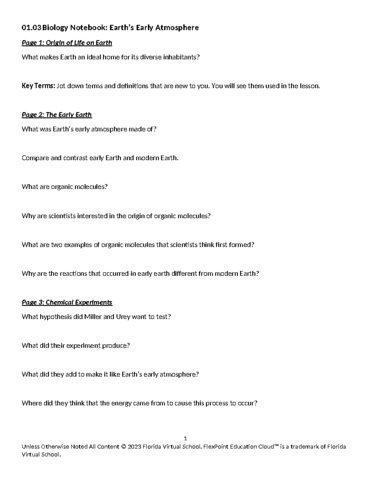 01 03 Biology Notes: Earth’s Early Atmosphere and Origin of Life - Studocu