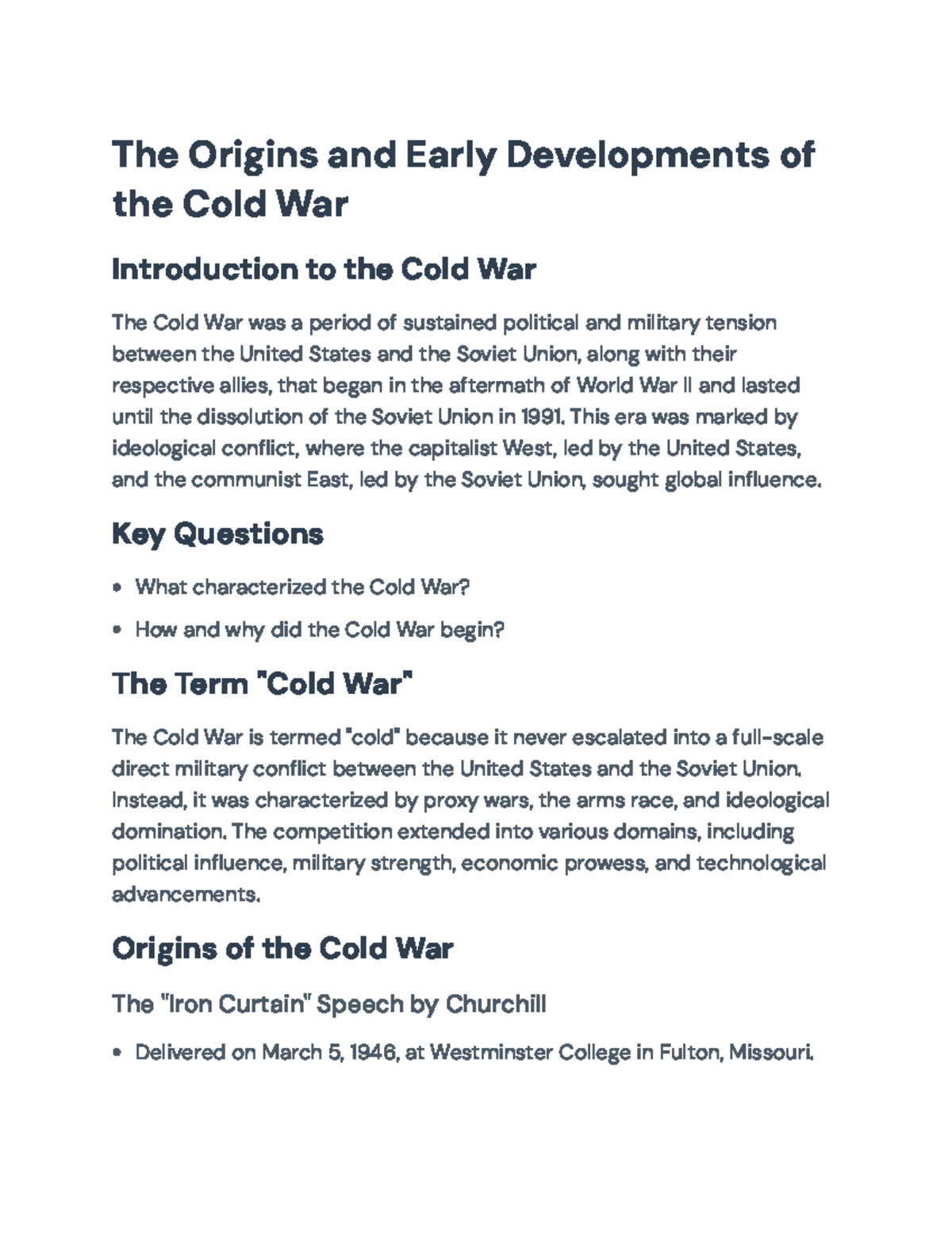 The Origins and Key Developments of the Cold War (HIST 101) - The ...